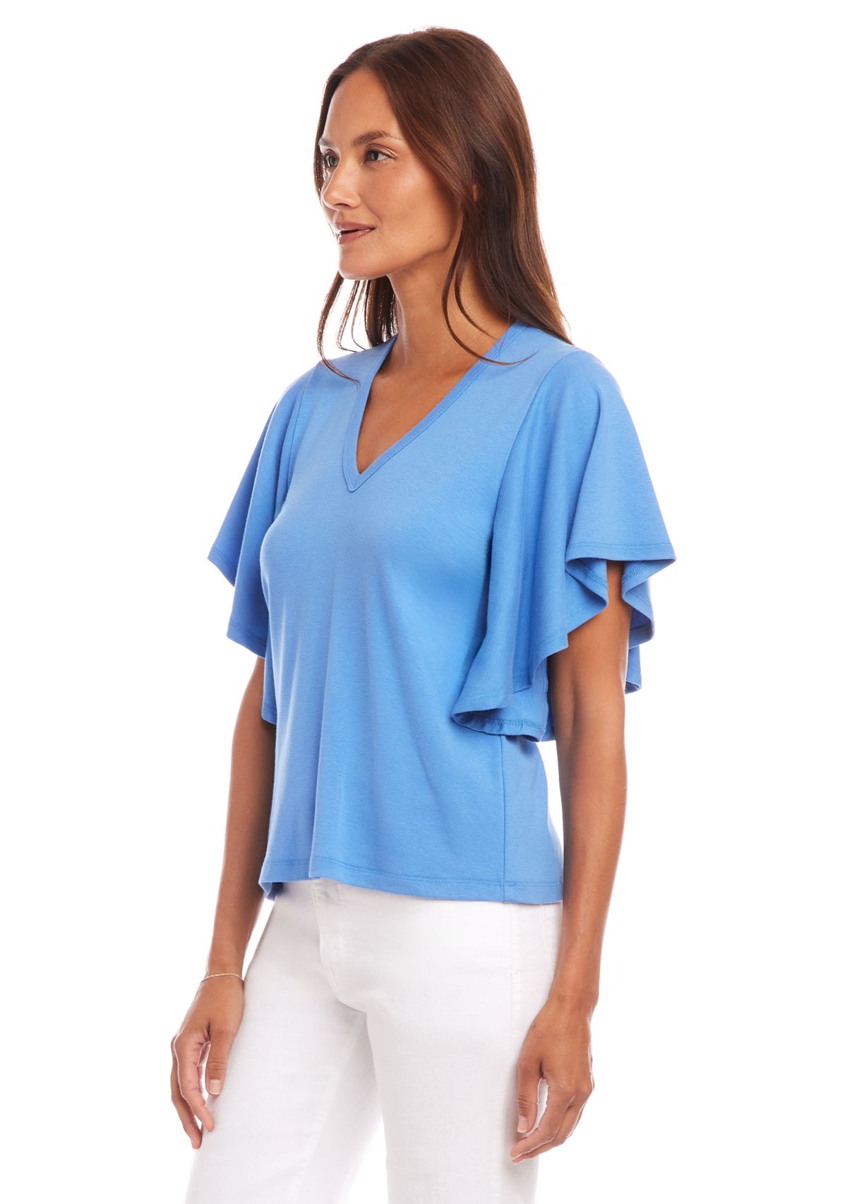 Womens Flutter Sleeve V-Neck Top