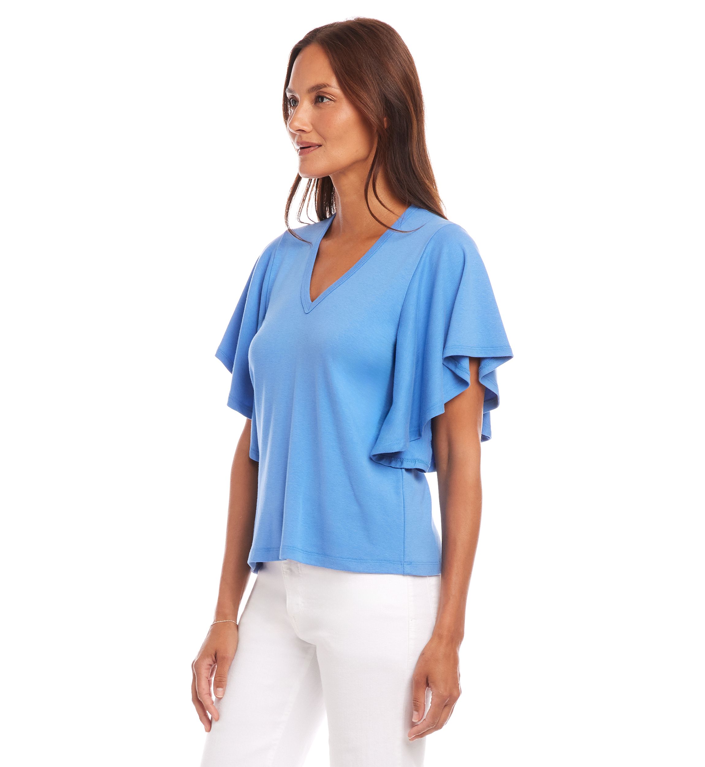 Womens Flutter Sleeve V-Neck Top