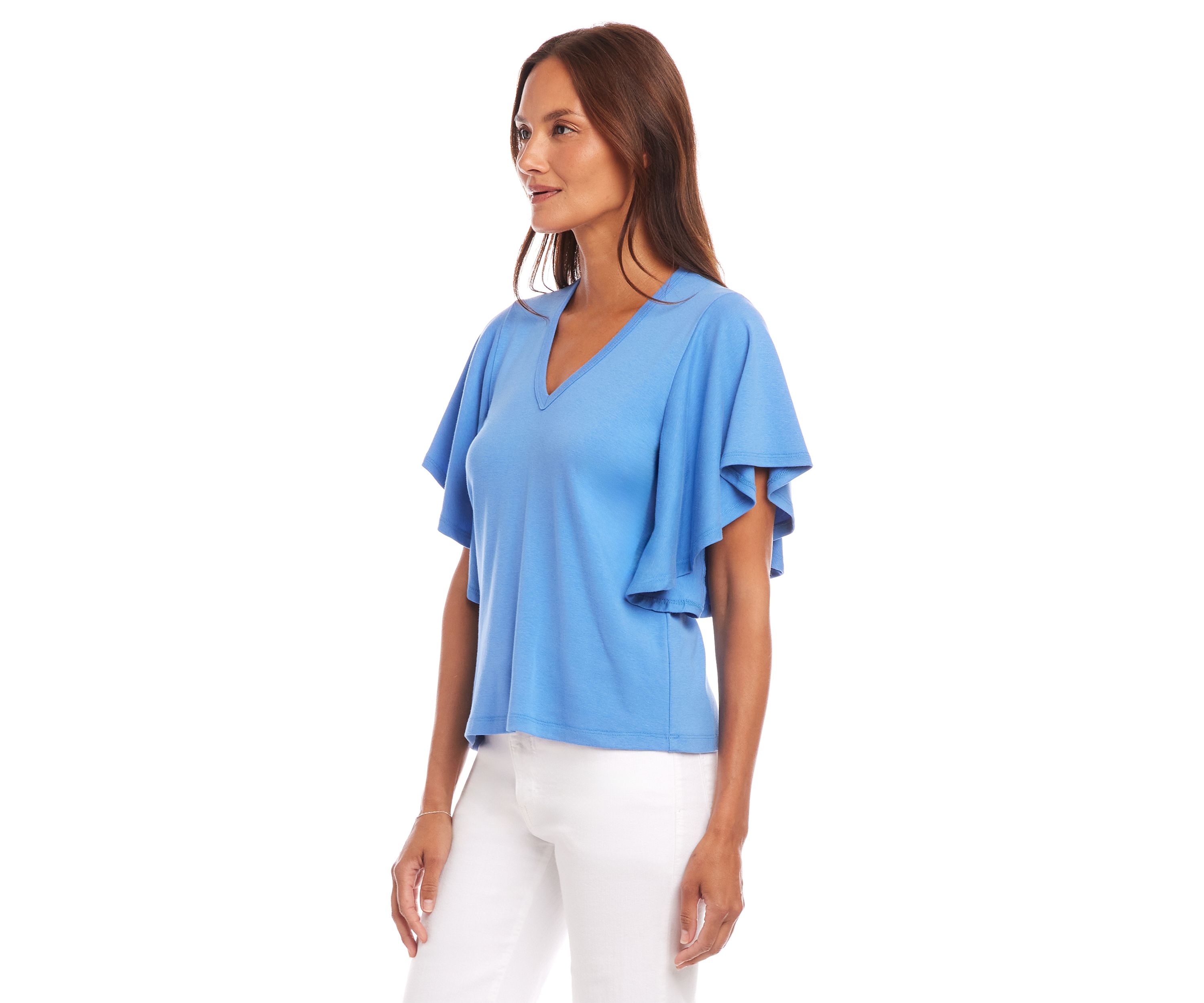 Womens Flutter Sleeve V-Neck Top