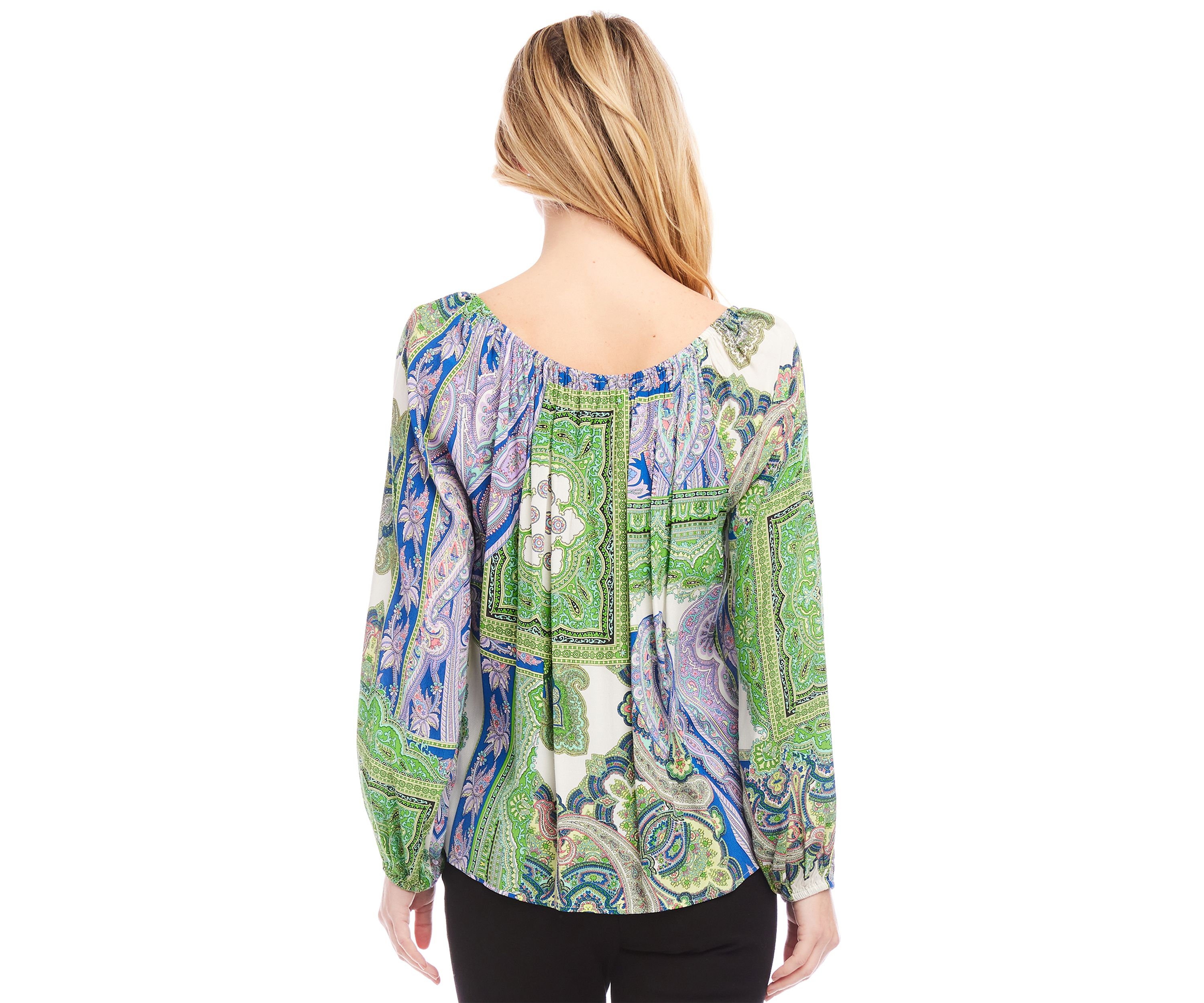 Petite Size Blouson Sleeve Printed Peasant Top