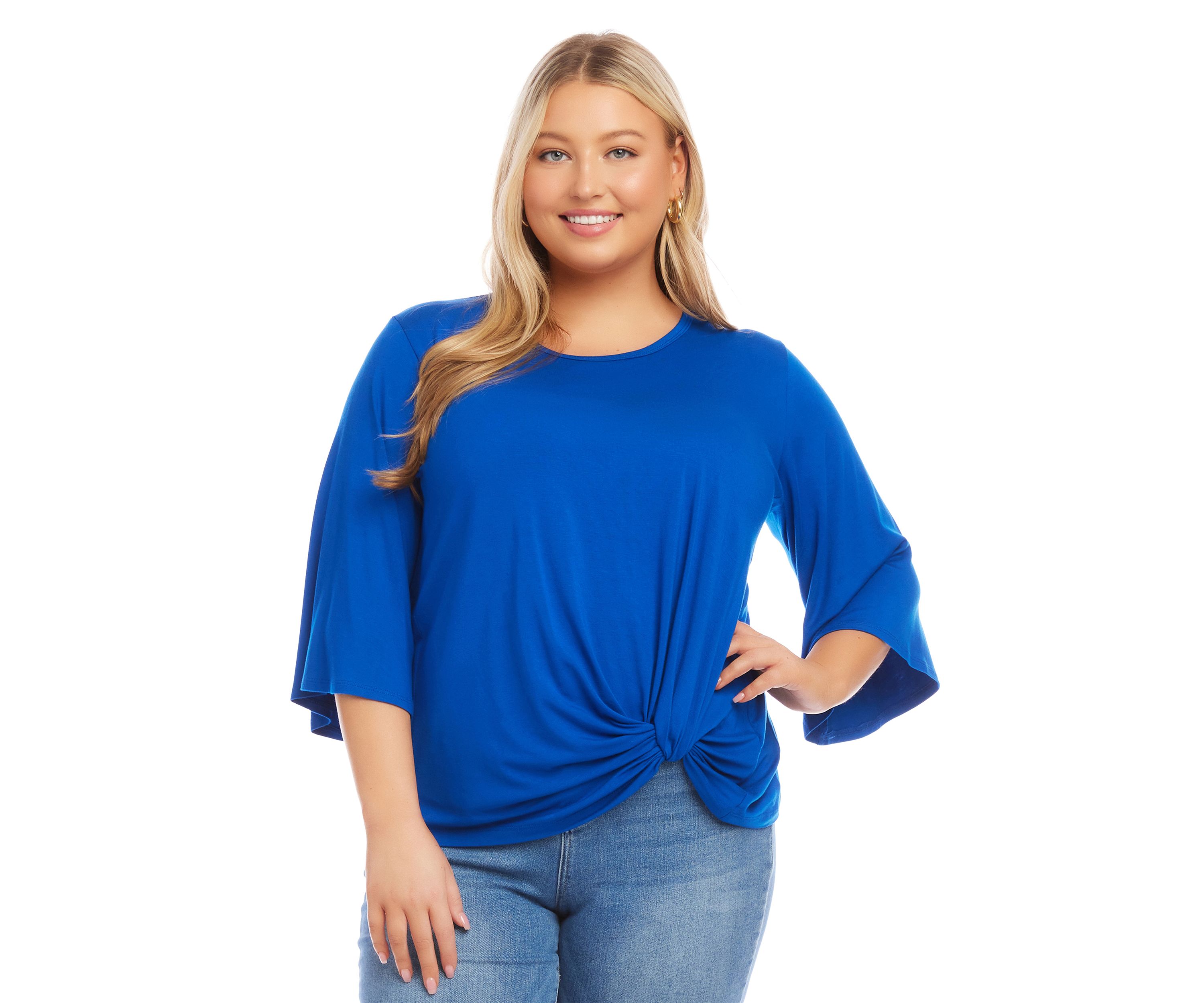Plus Size Flare Sleeve Pick Up Top