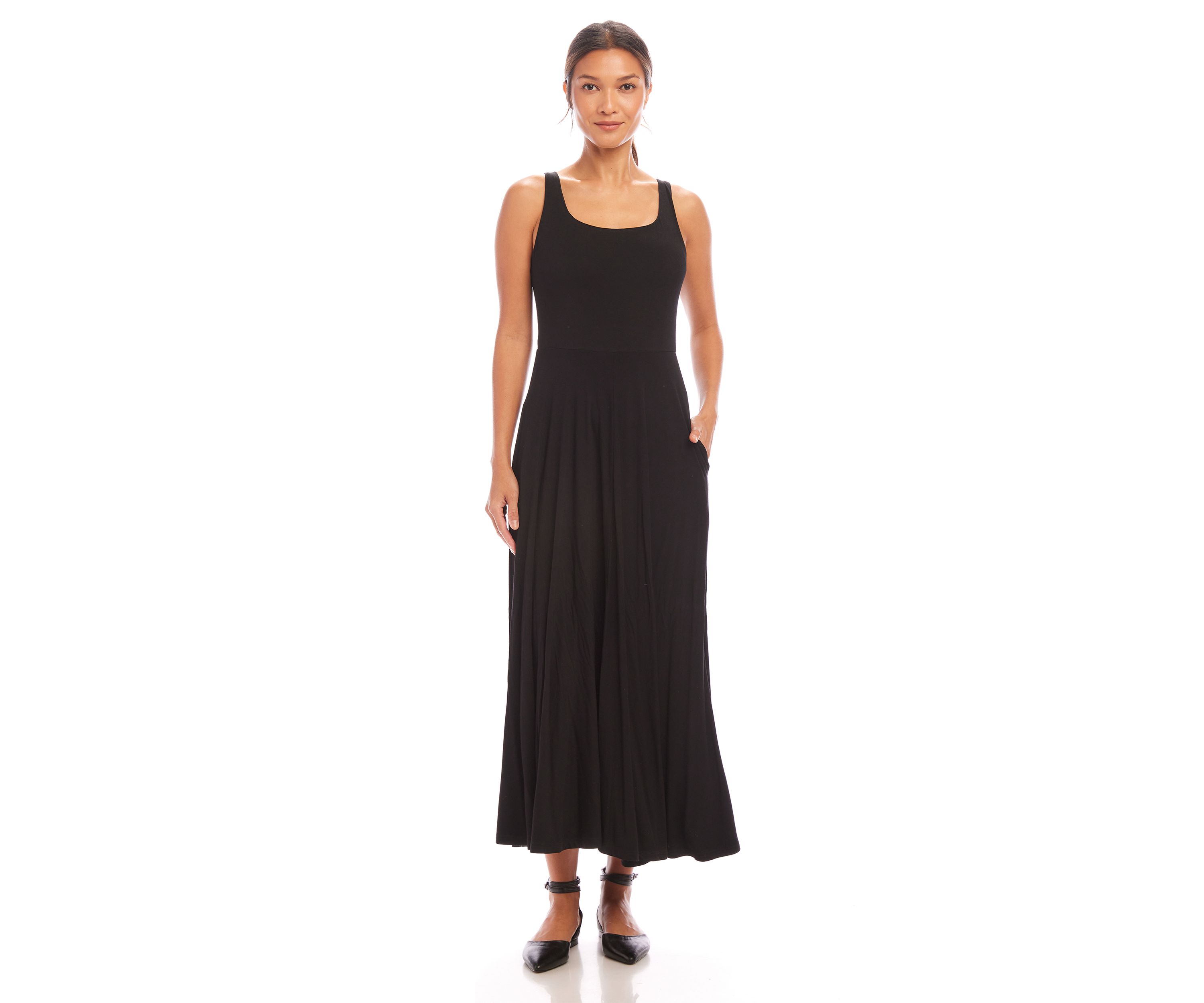 Womens Sleeveless Flare Midi Dress