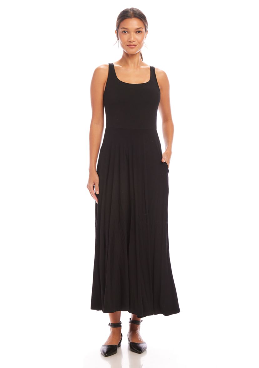 Womens Sleeveless Flare Midi Dress