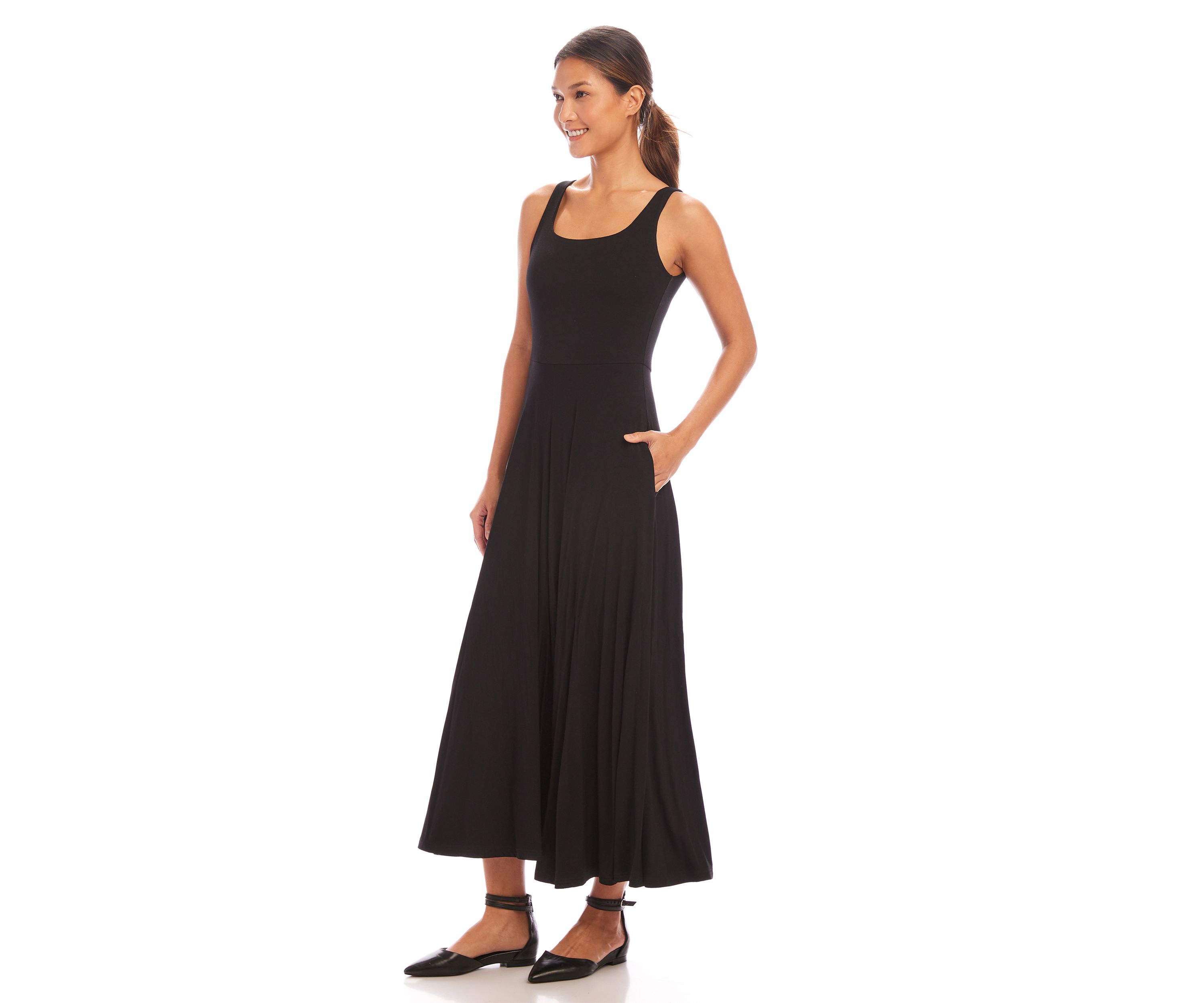 Womens Sleeveless Flare Midi Dress