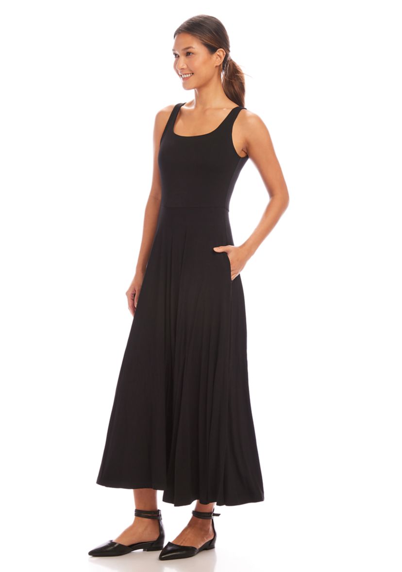 Womens Sleeveless Flare Midi Dress