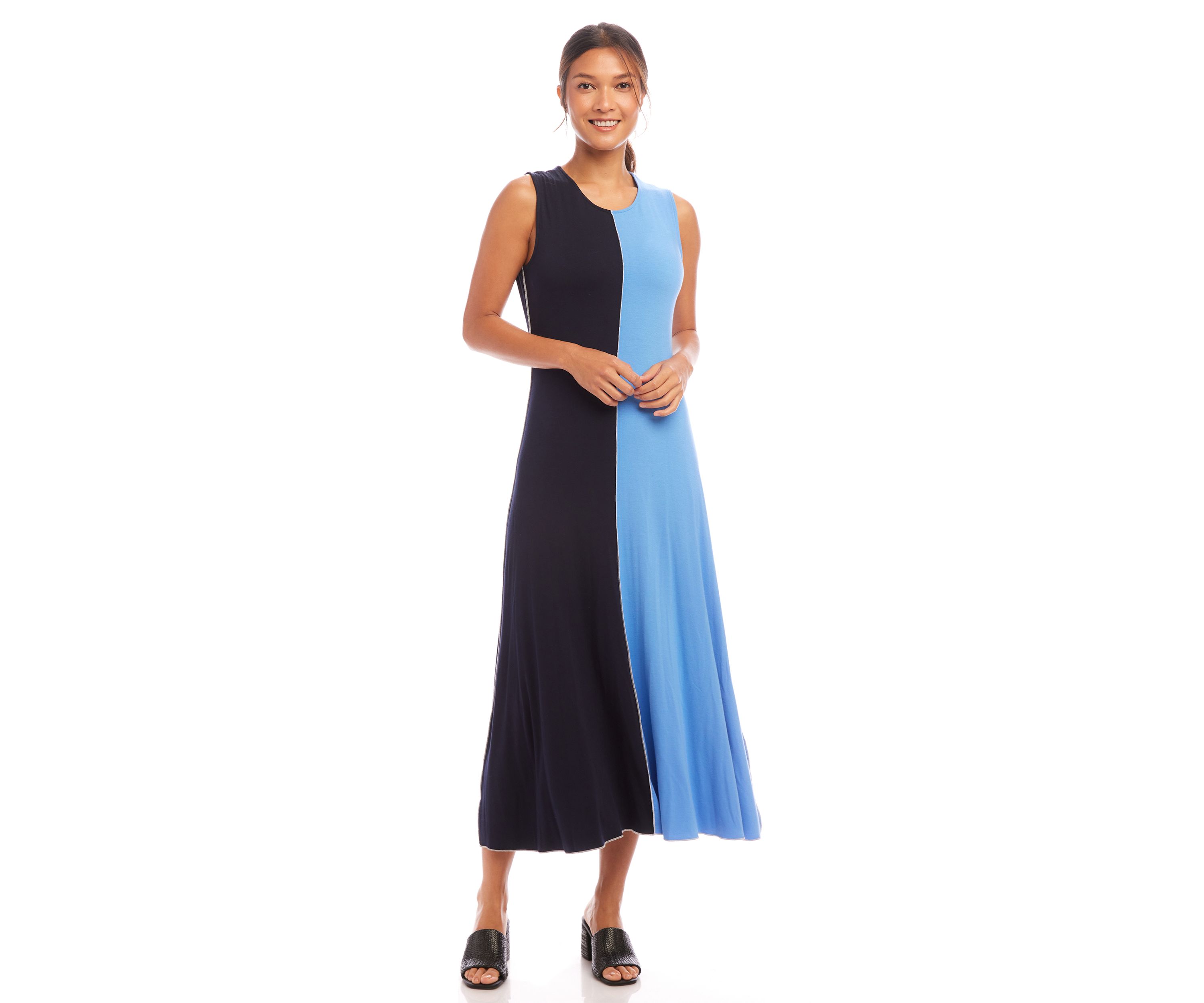 Womens Sleeveless Color Blocked Midi Dress