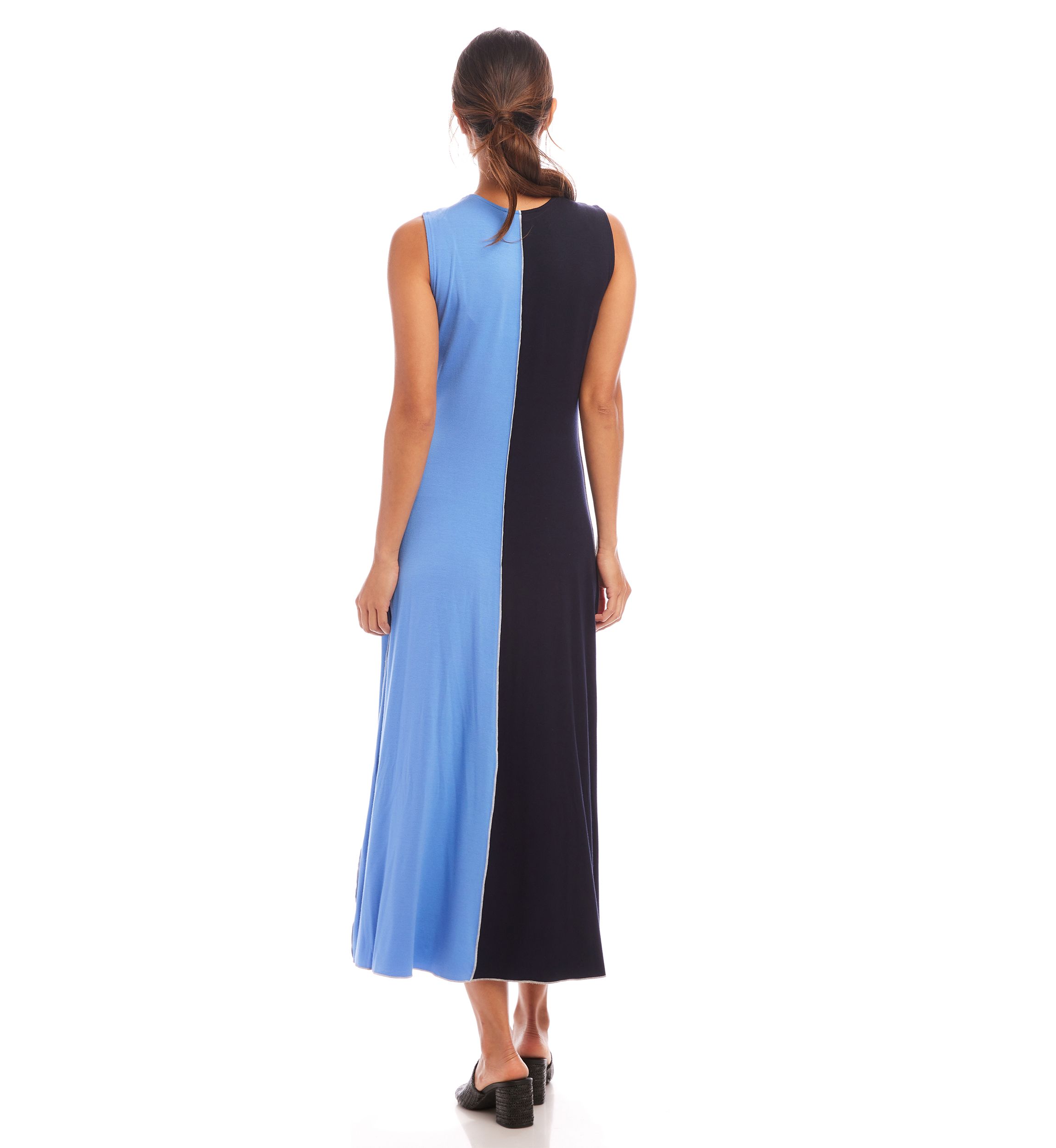 Womens Sleeveless Color Blocked Midi Dress