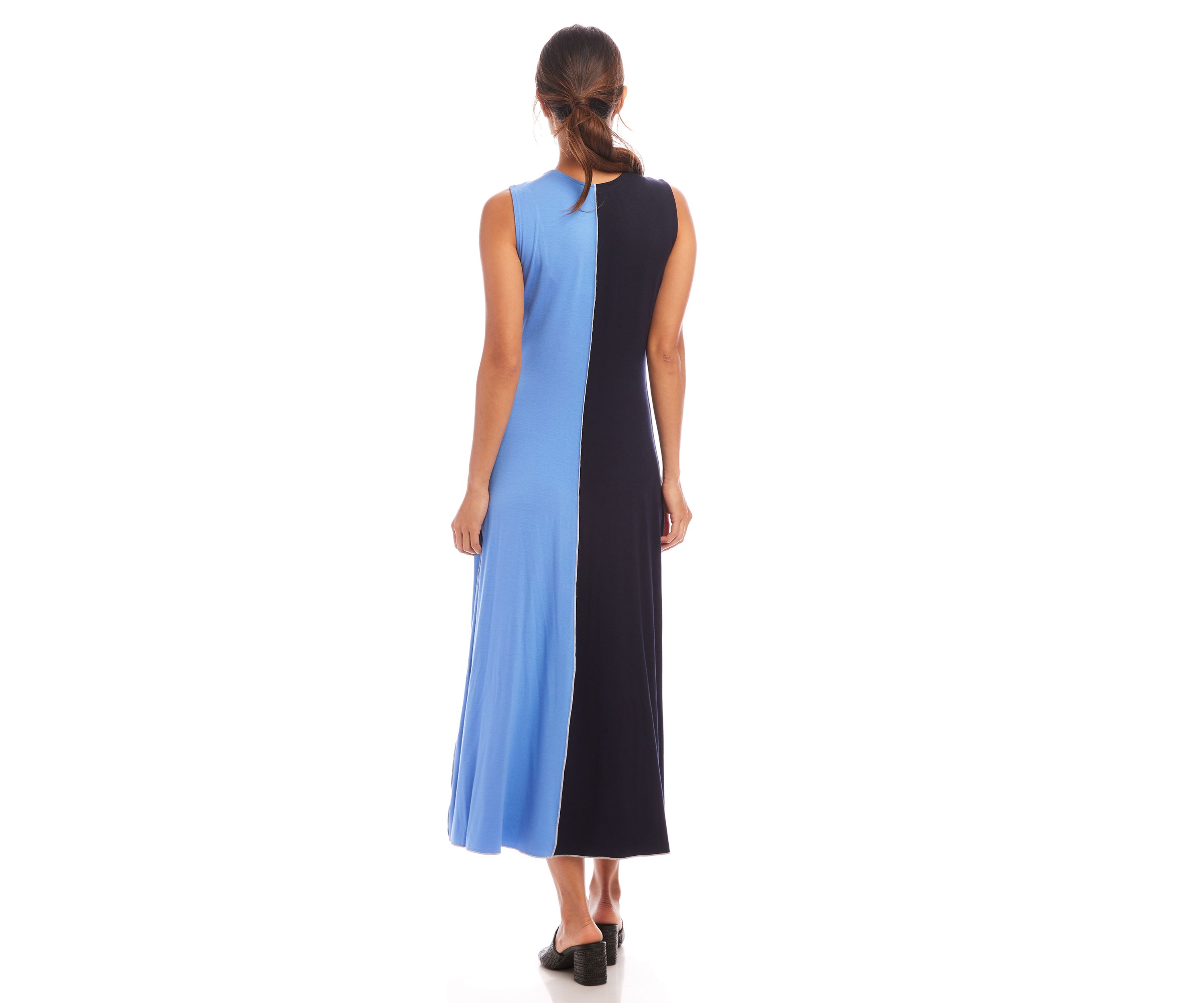 Womens Sleeveless Color Blocked Midi Dress