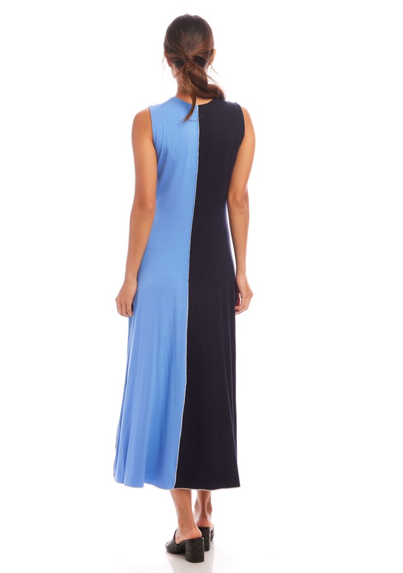 Womens Sleeveless Color Blocked Midi Dress