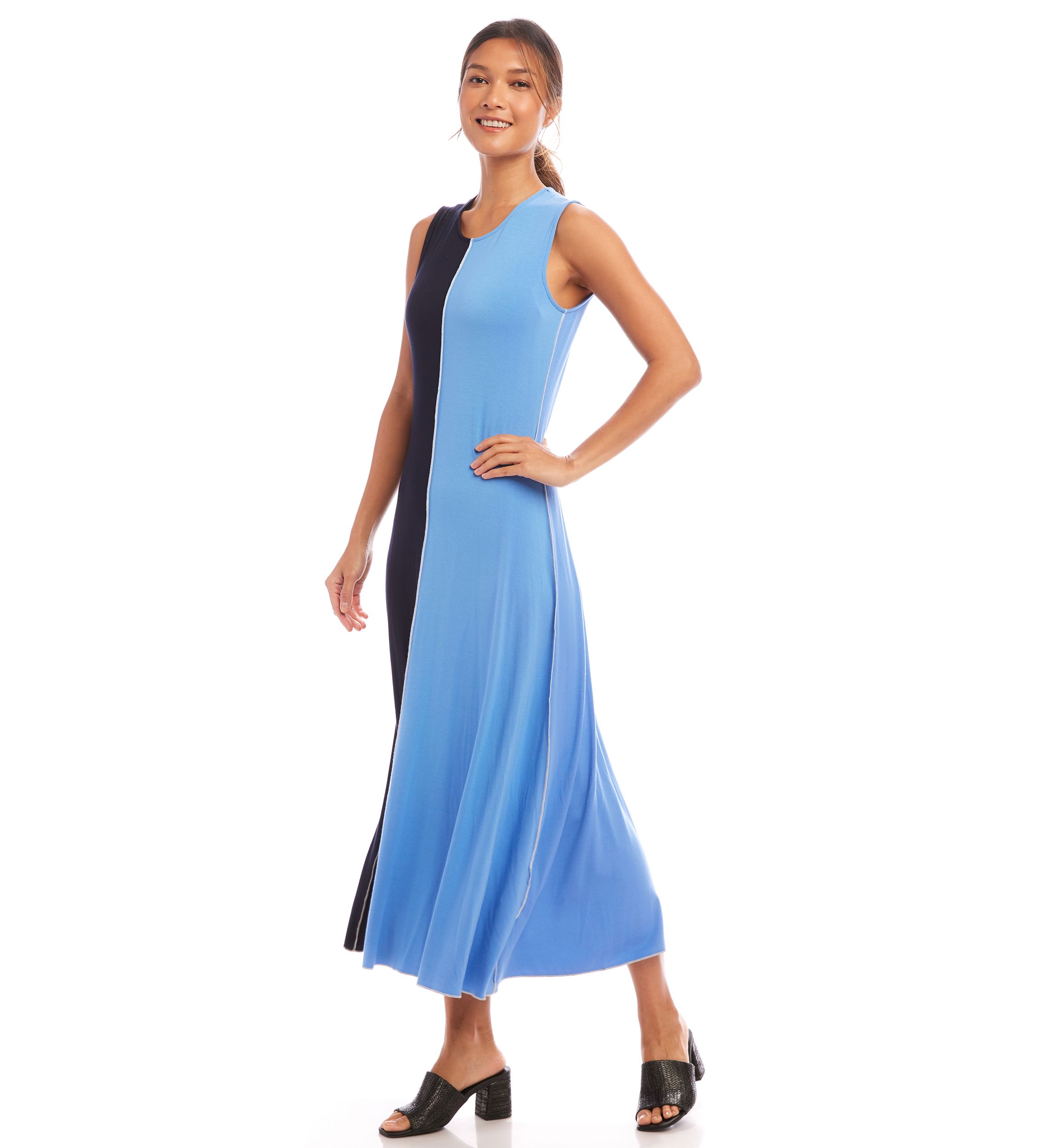 Womens Sleeveless Color Blocked Midi Dress