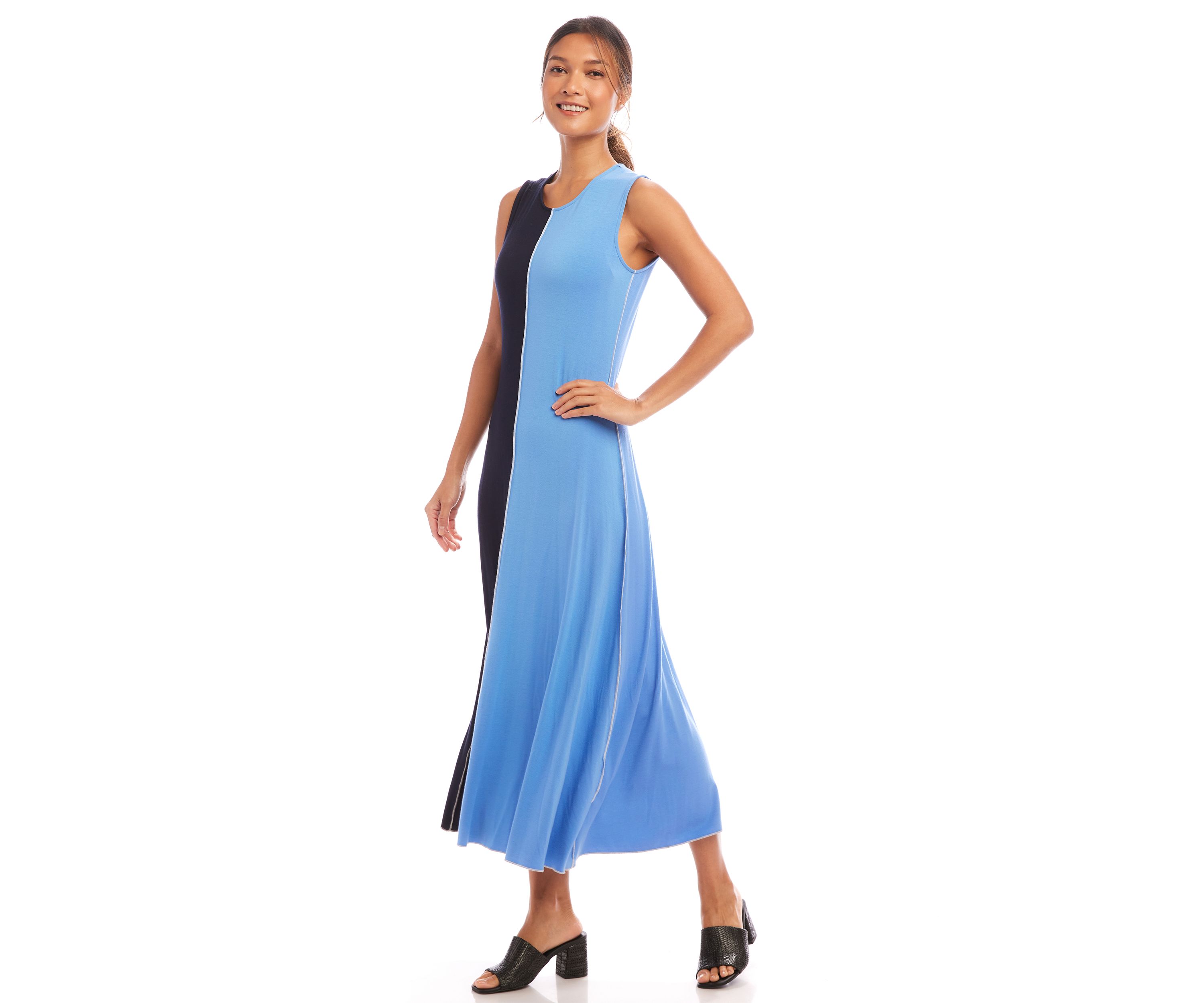 Womens Sleeveless Color Blocked Midi Dress