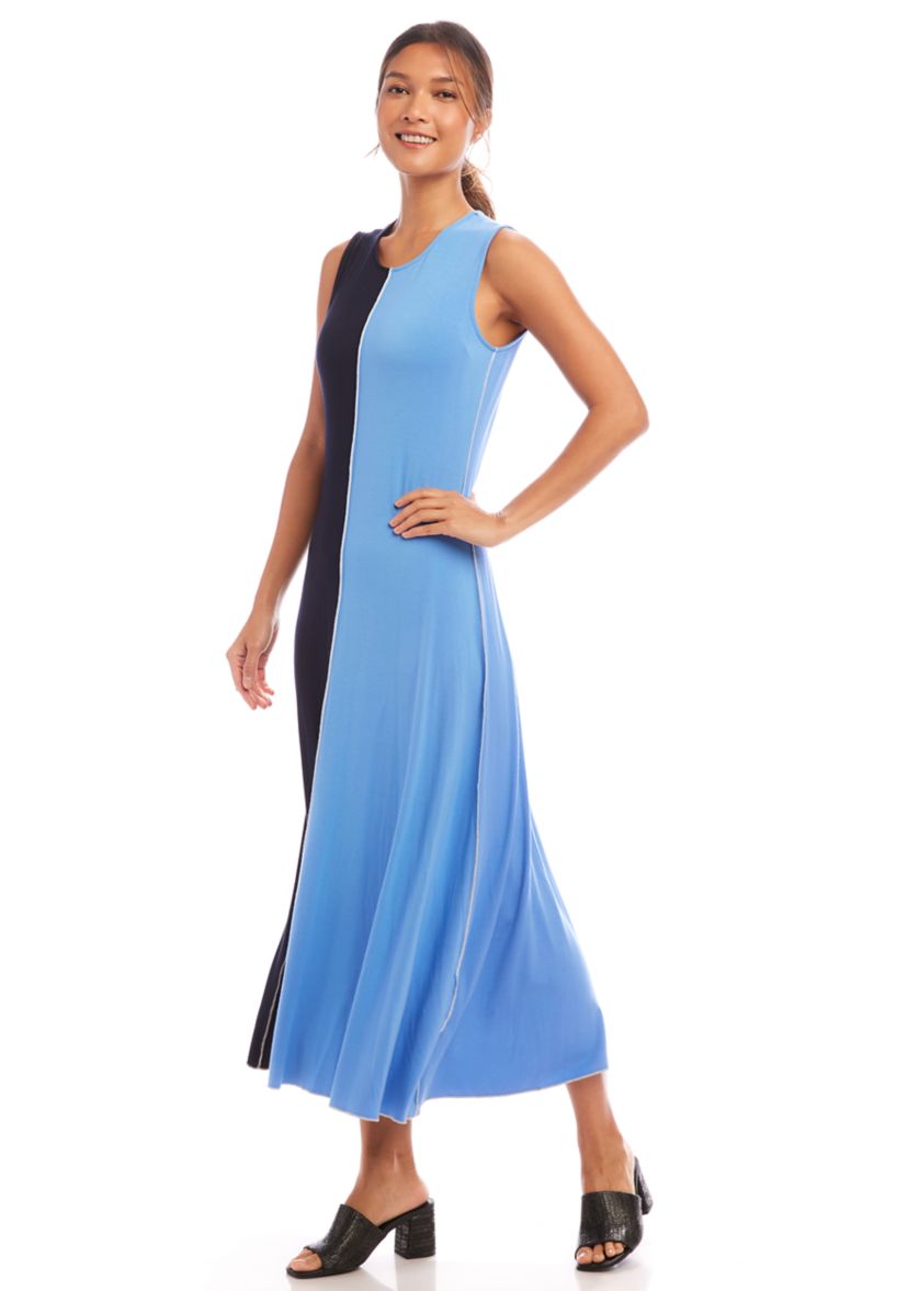 Womens Sleeveless Color Blocked Midi Dress