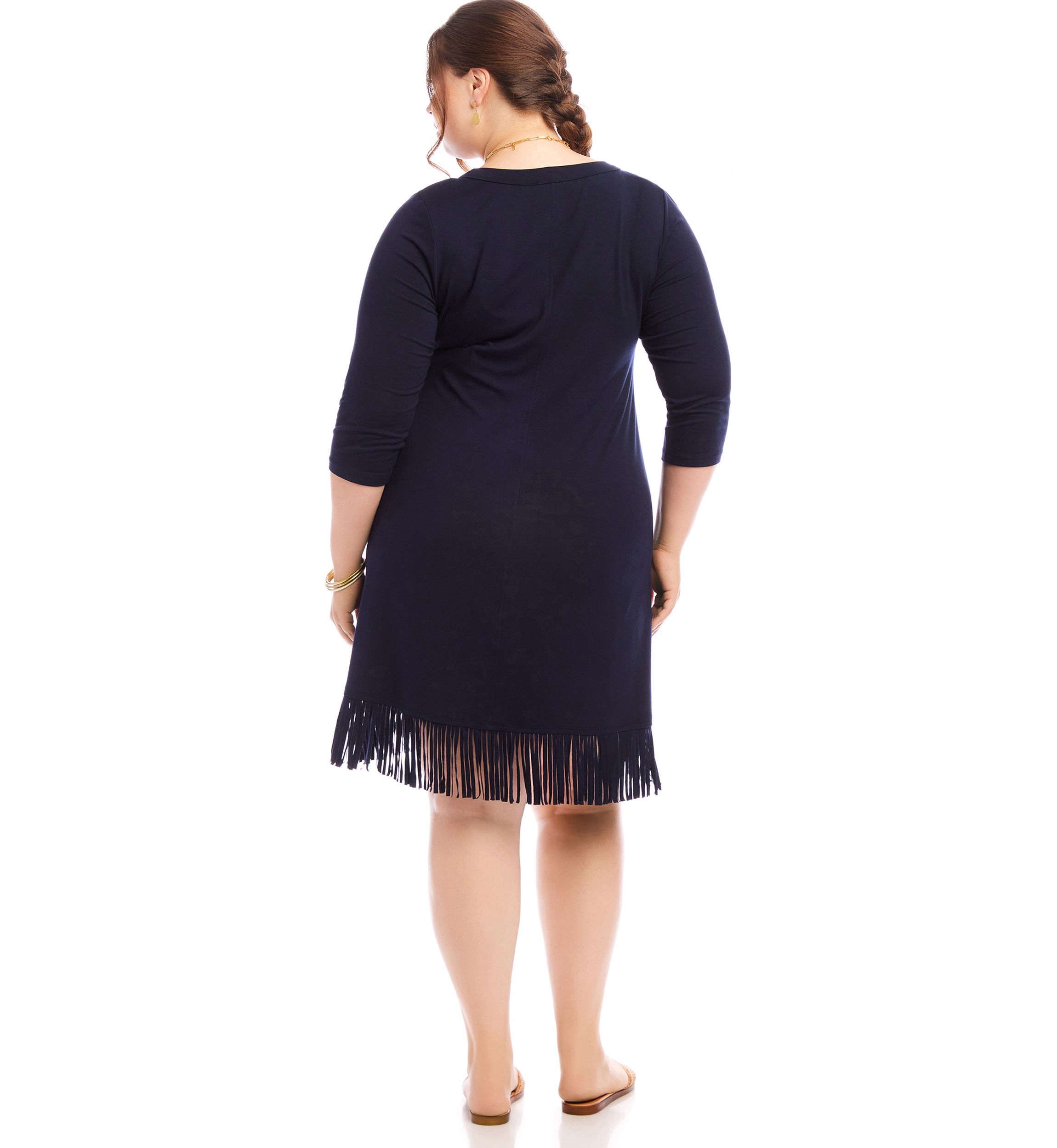 Plus Size 3/4 Sleeve Fringe Hem Dress