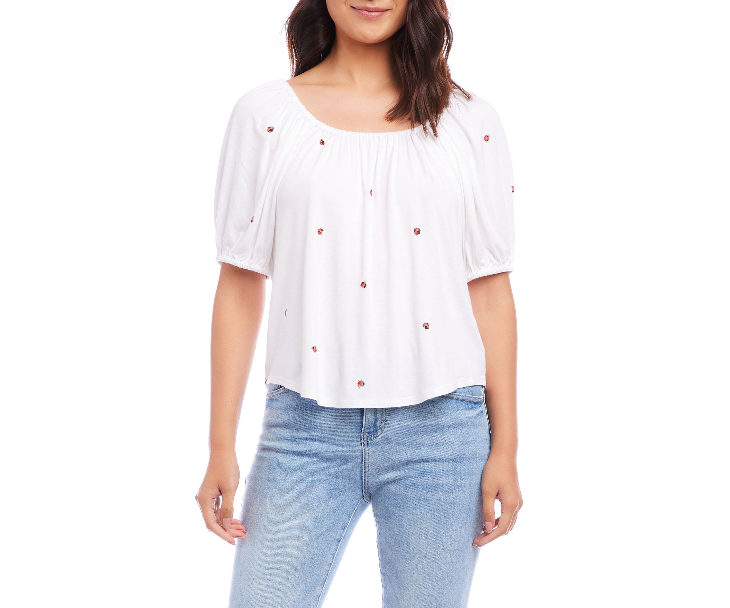 Womens Ladybug Peasant Top