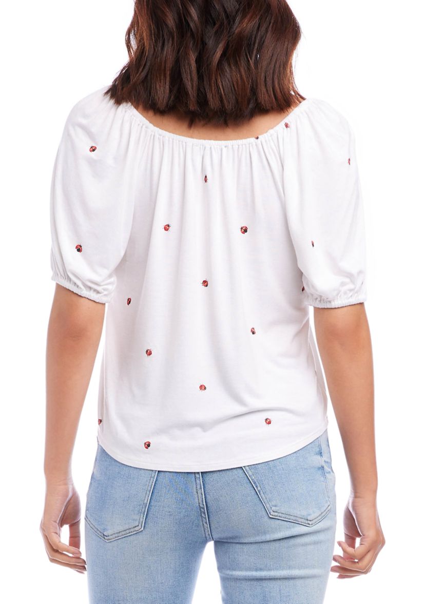 Womens Ladybug Peasant Top