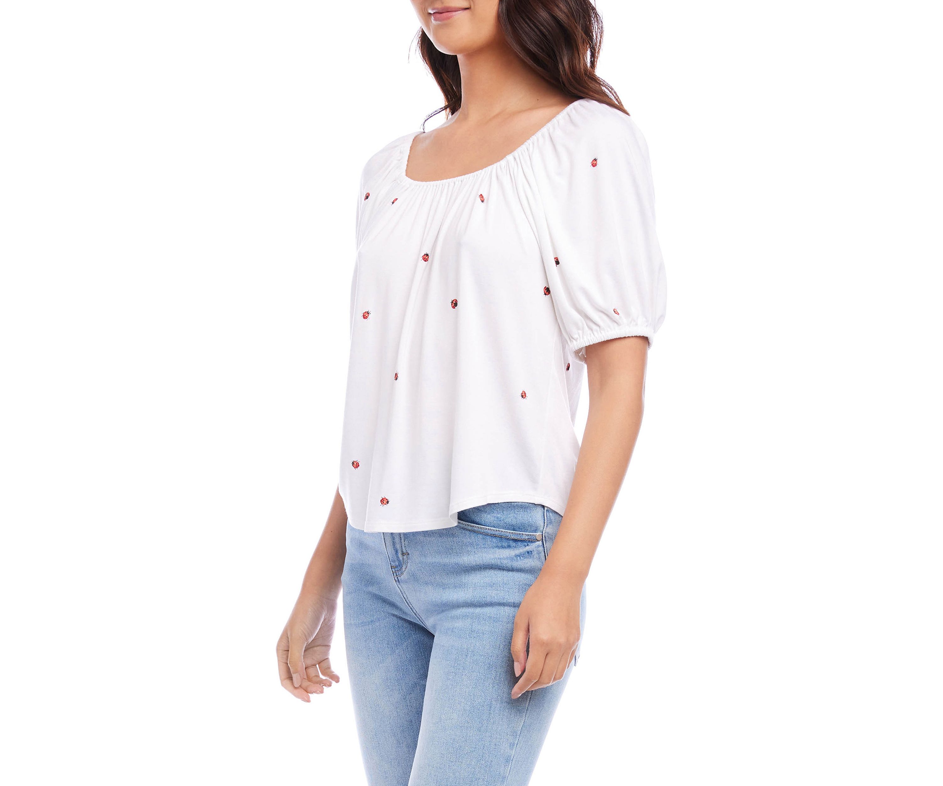 Womens Ladybug Peasant Top
