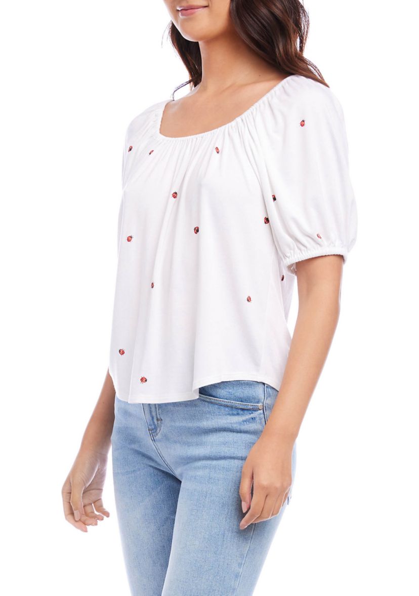Womens Ladybug Peasant Top