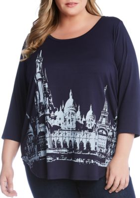 karen kane plus size european print shirttail te