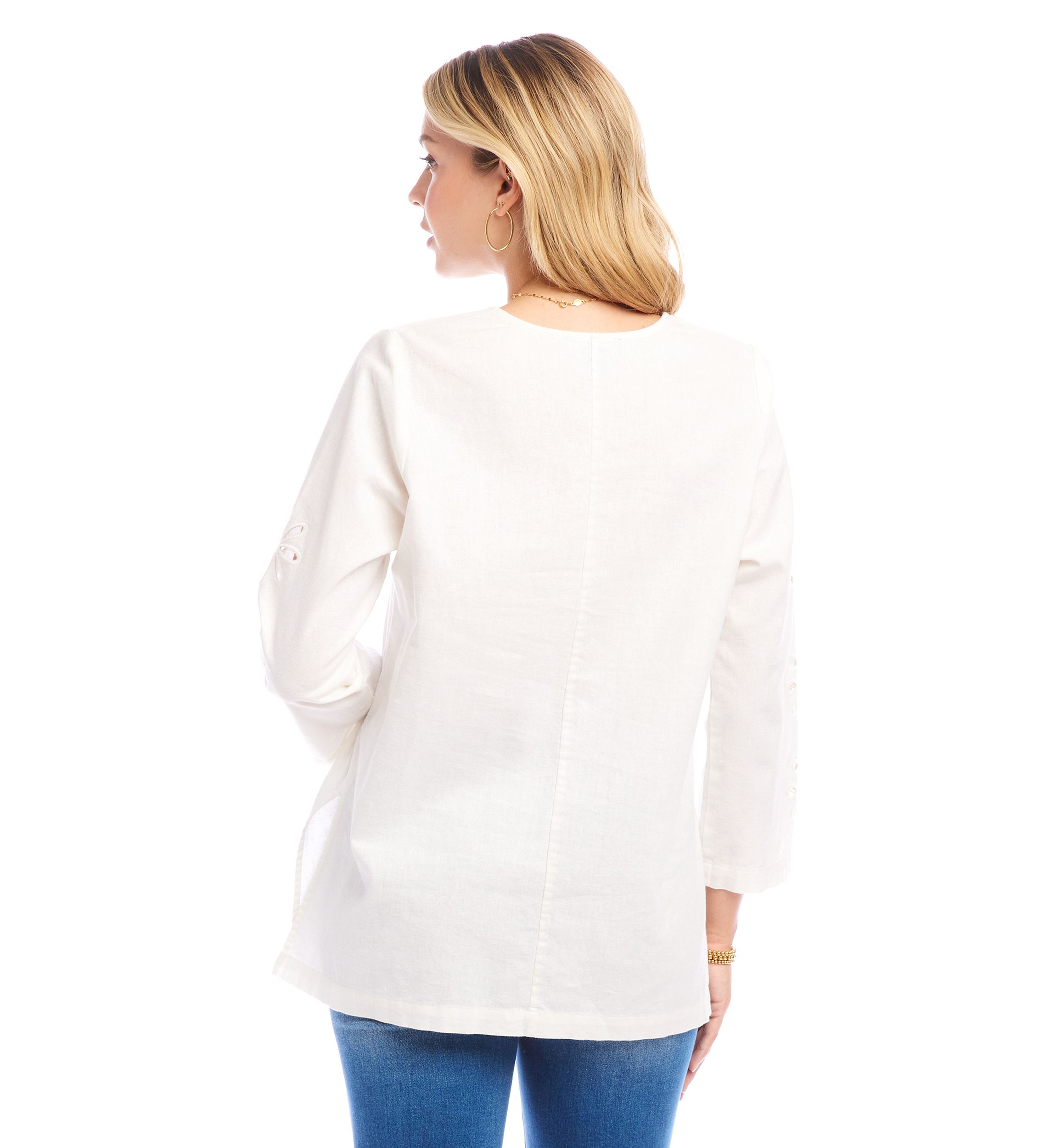 Womens Cutout Embroidered Flower Detail Tunic