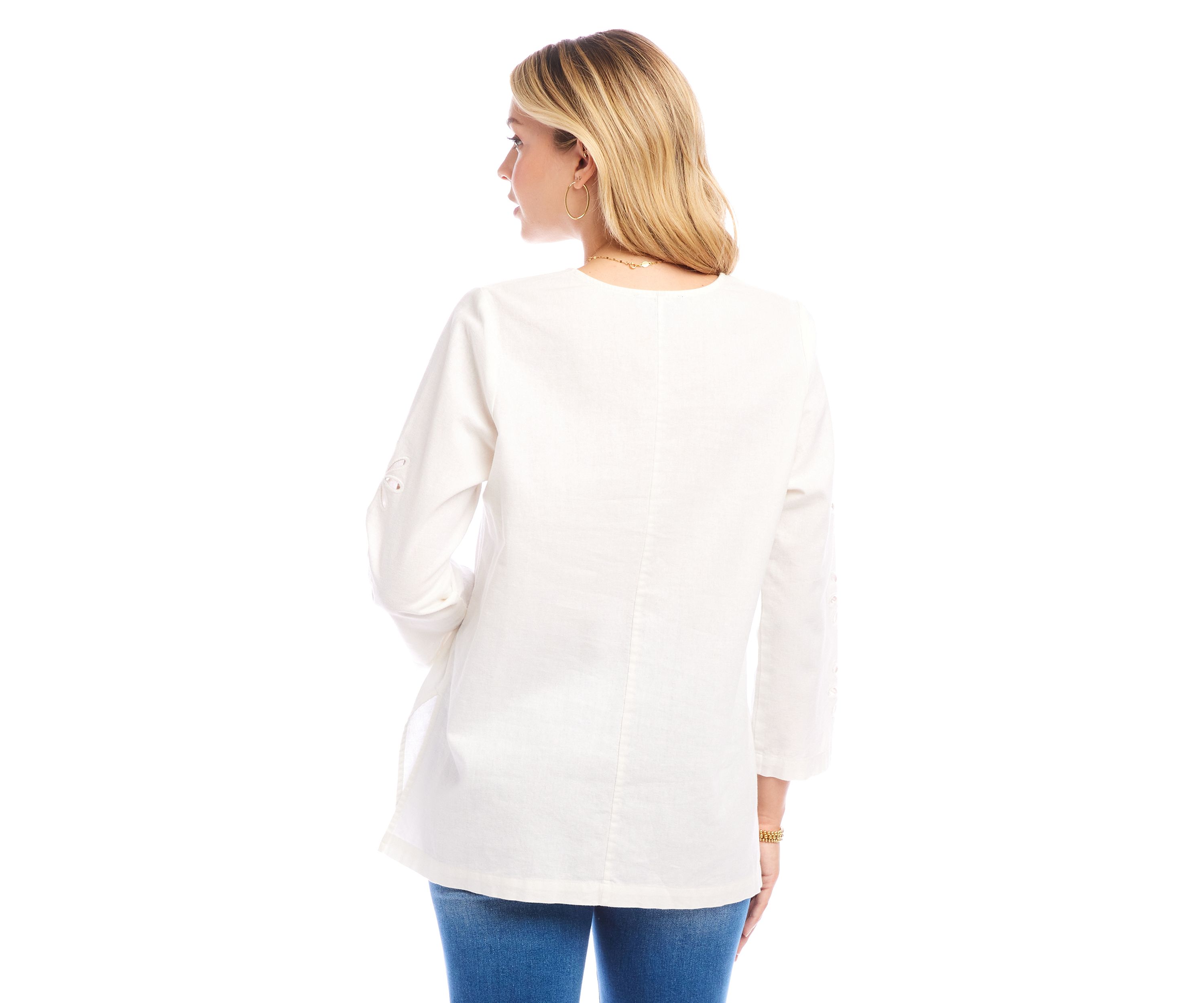 Womens Cutout Embroidered Flower Detail Tunic