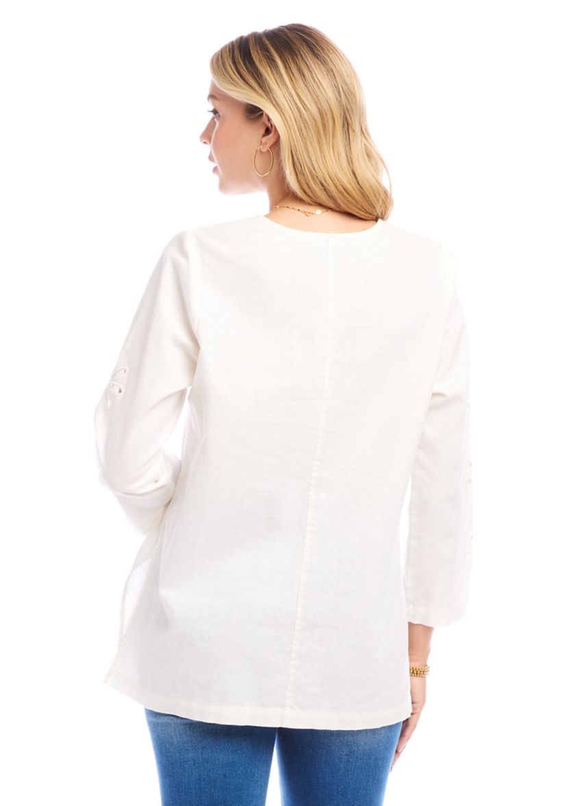 Womens Cutout Embroidered Flower Detail Tunic