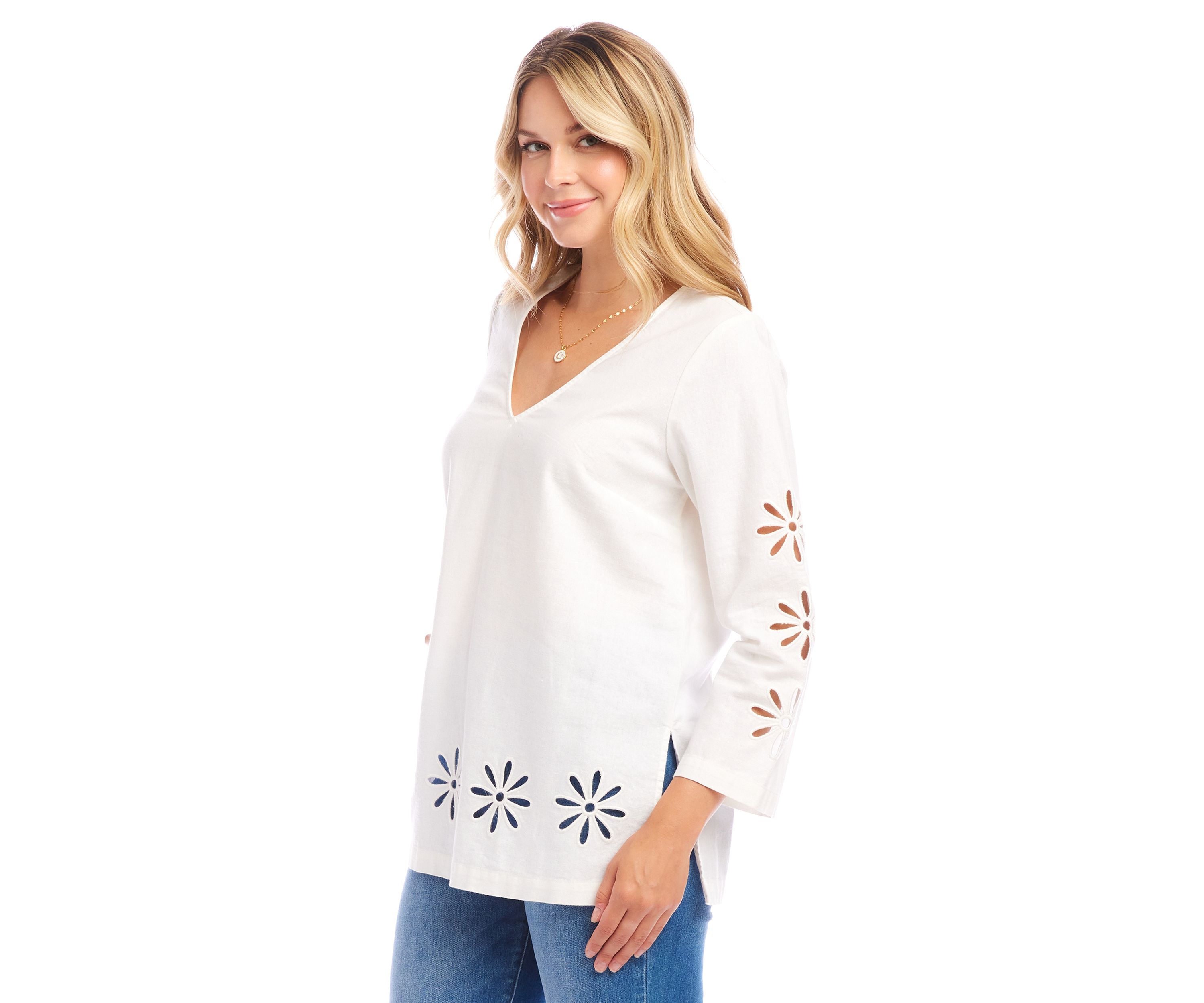 Womens Cutout Embroidered Flower Detail Tunic
