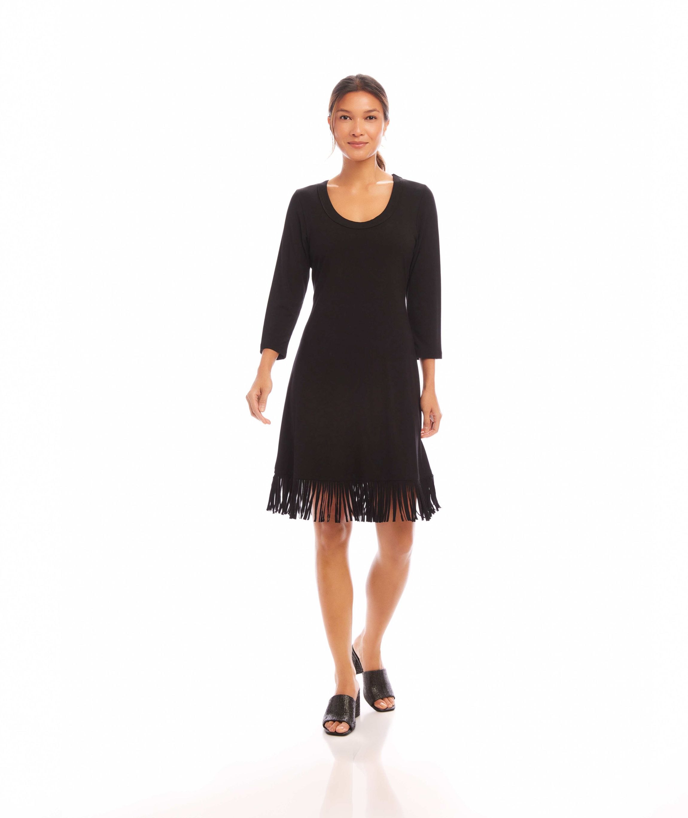 Womens 3/4 Sleeve Fringe Hem Dress