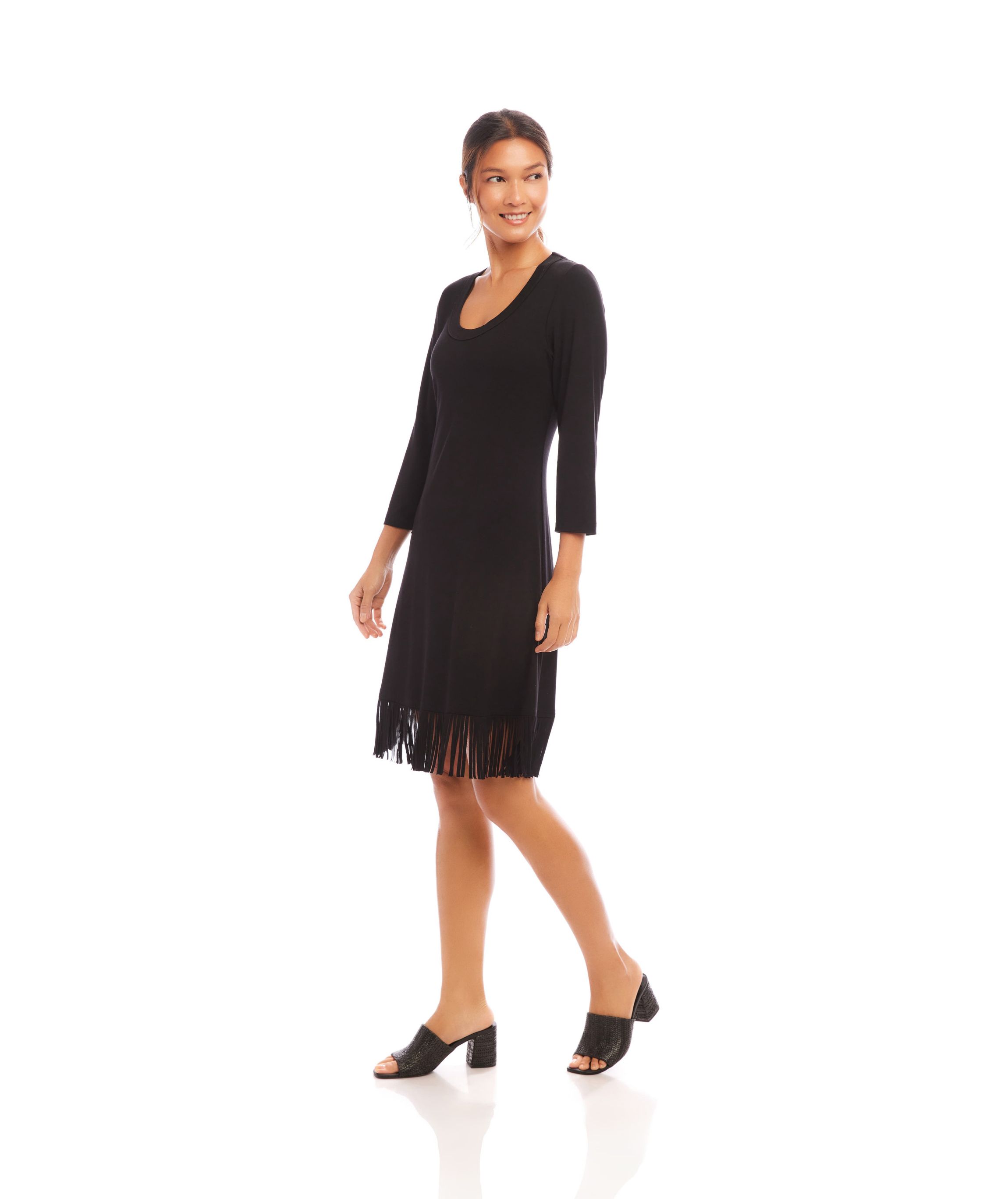 Womens 3/4 Sleeve Fringe Hem Dress