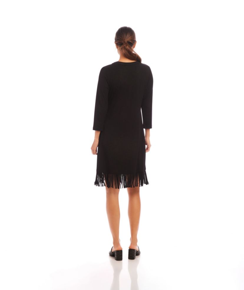 Womens 3/4 Sleeve Fringe Hem Dress