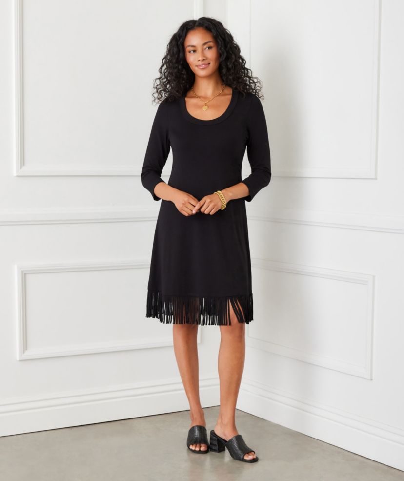 Womens 3/4 Sleeve Fringe Hem Dress