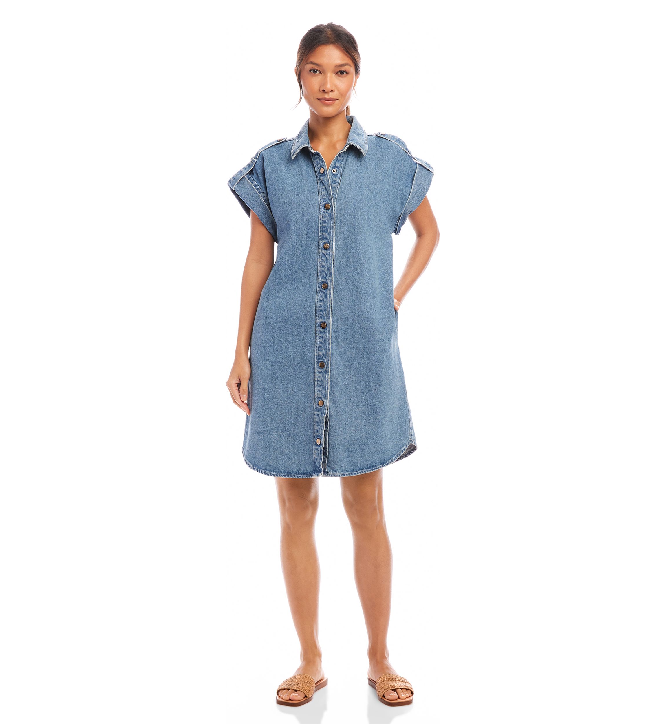 Womens Cap Sleeve Denim Shirtdress