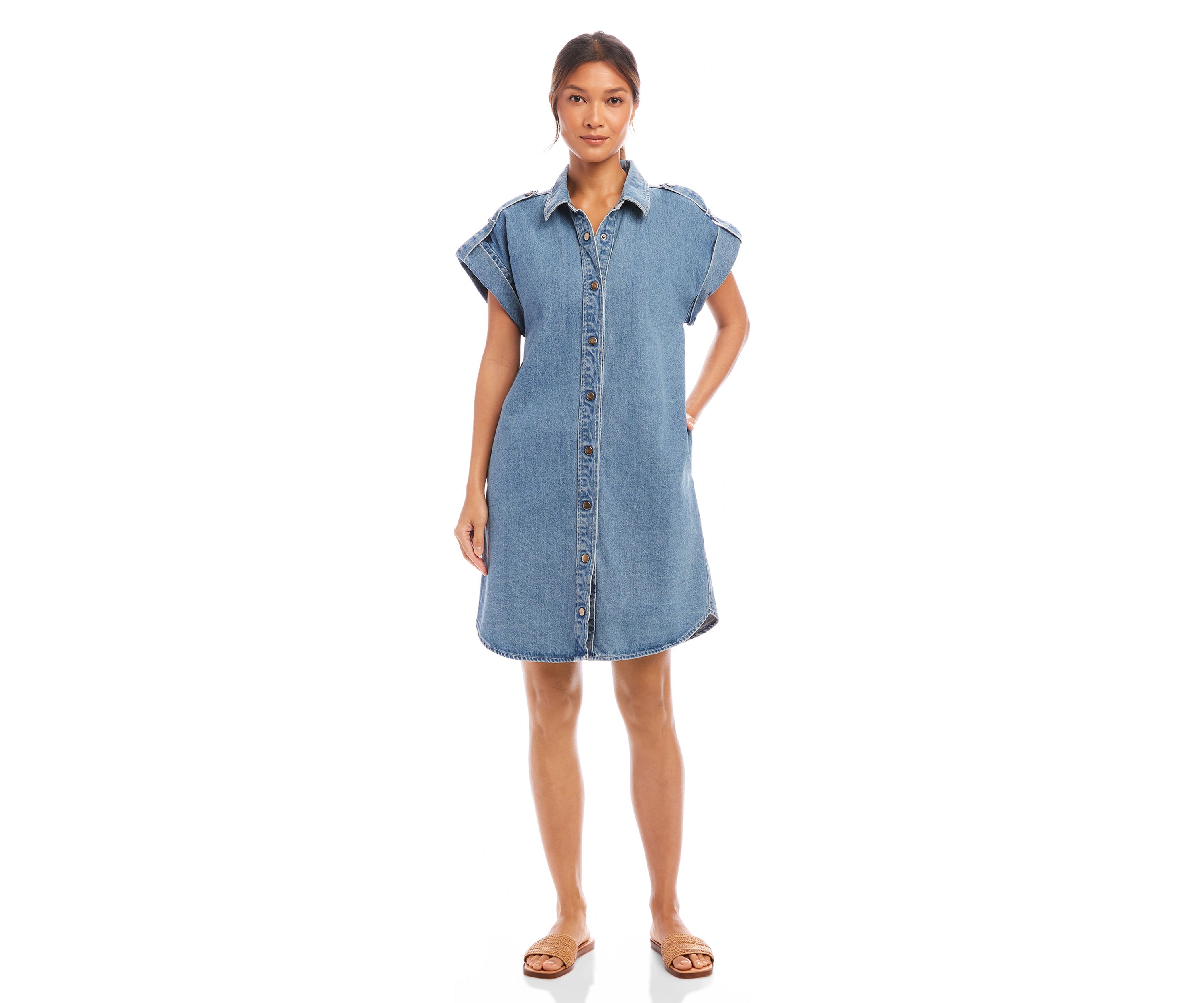 Womens Cap Sleeve Denim Shirtdress