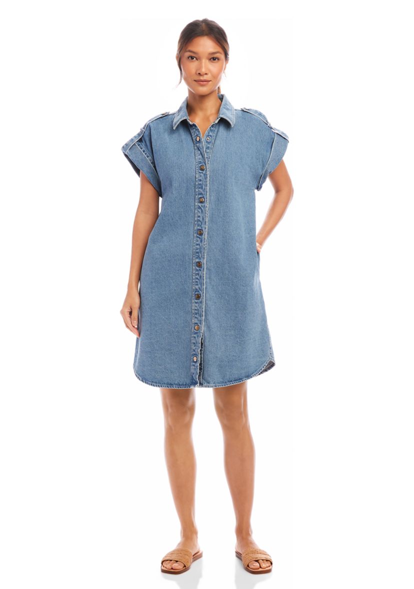 Womens Cap Sleeve Denim Shirtdress