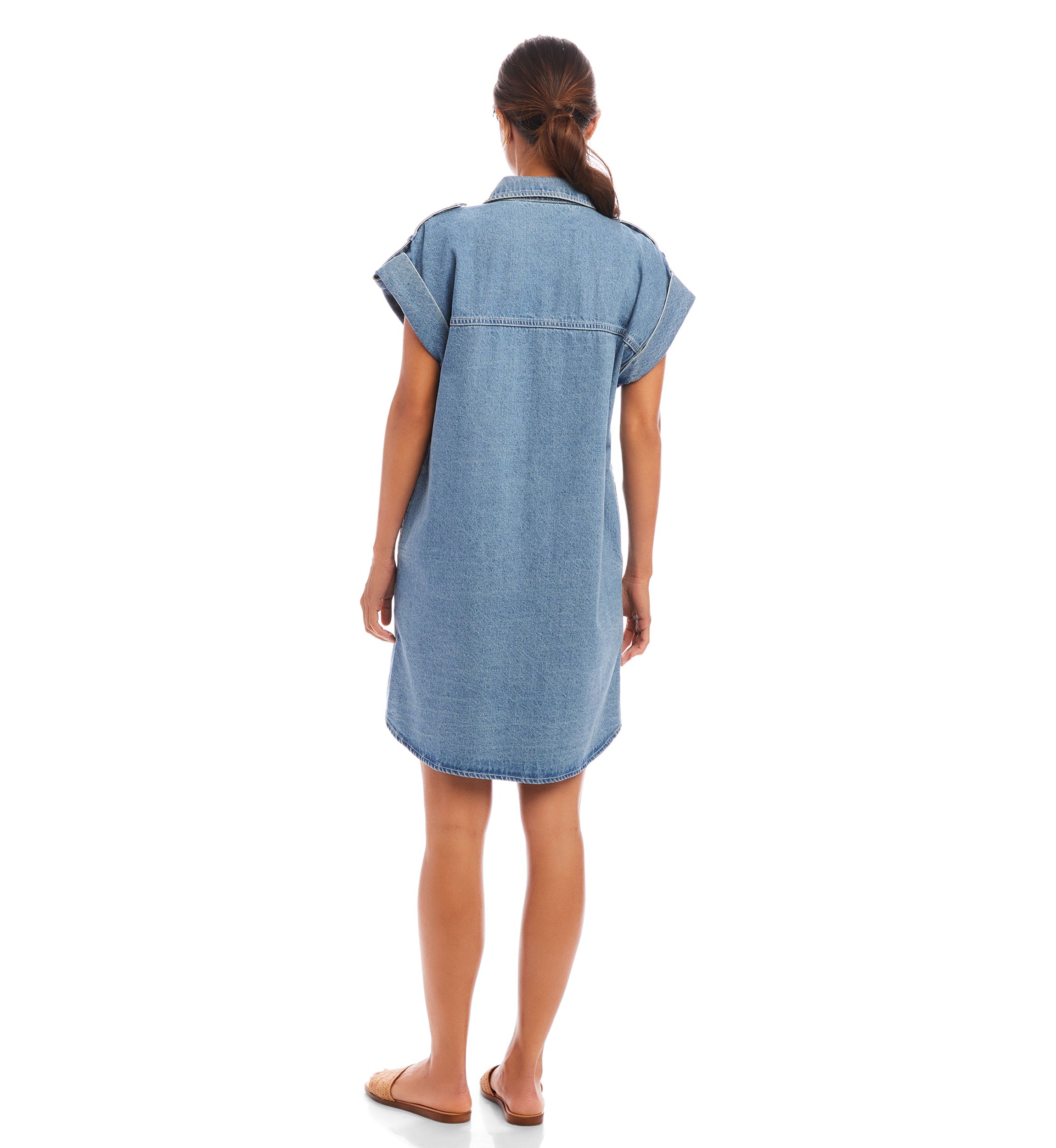 Womens Cap Sleeve Denim Shirtdress