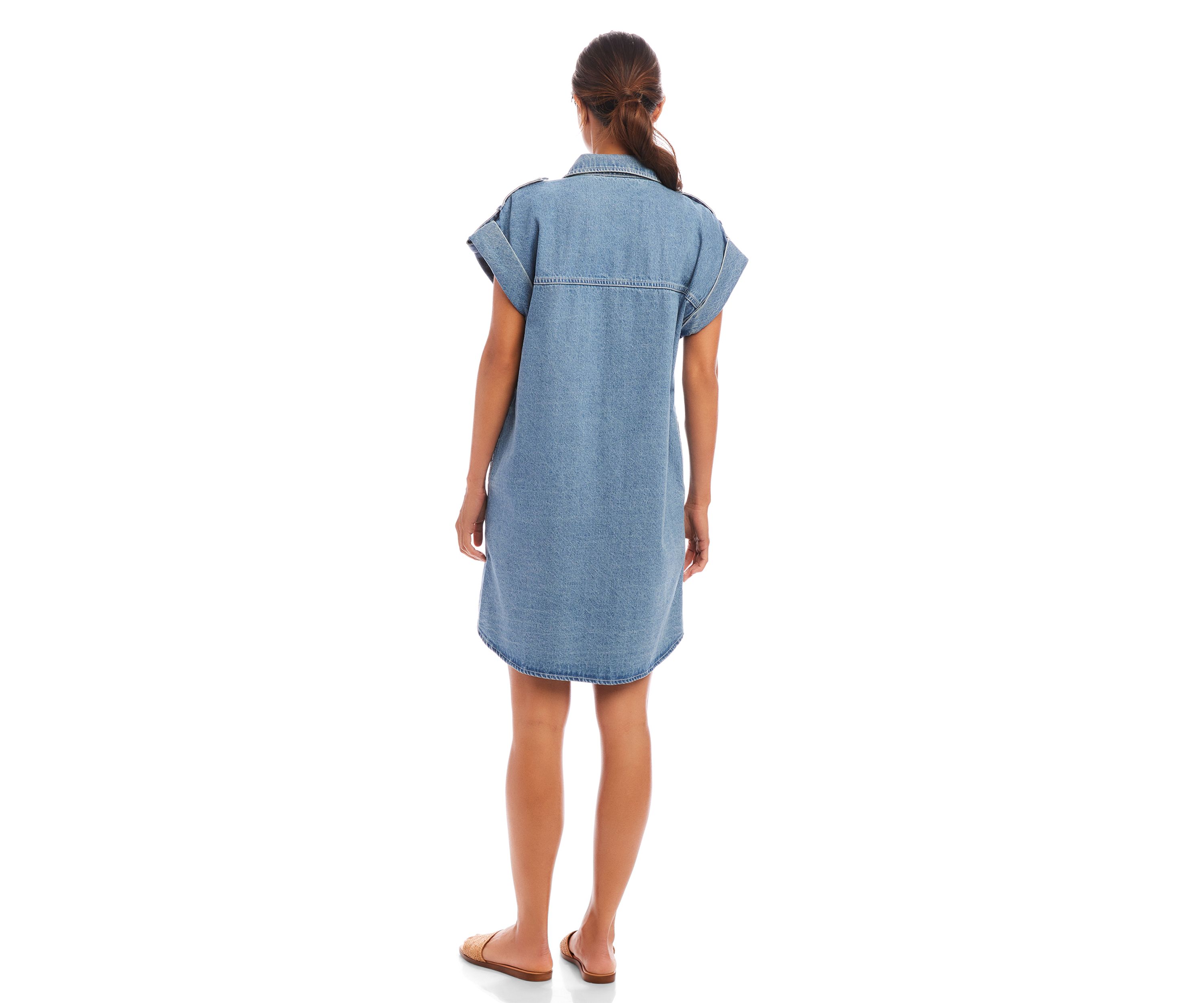 Womens Cap Sleeve Denim Shirtdress
