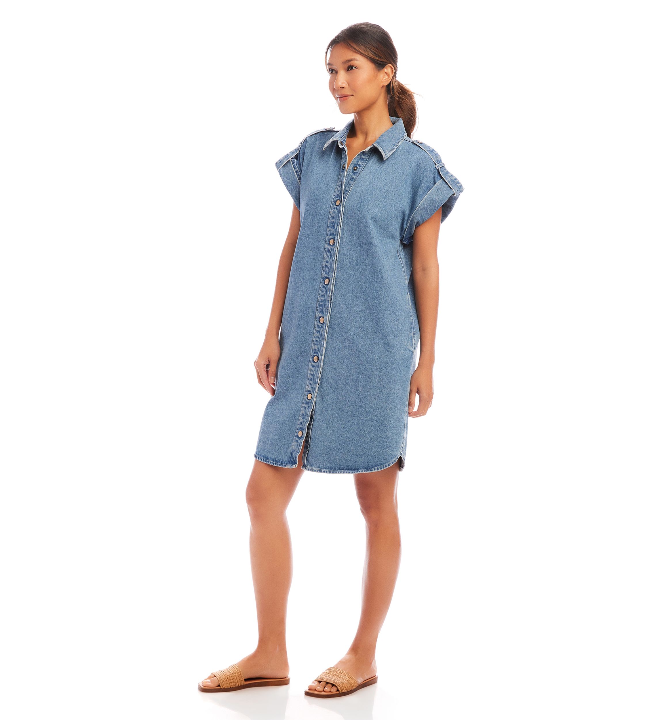 Womens Cap Sleeve Denim Shirtdress