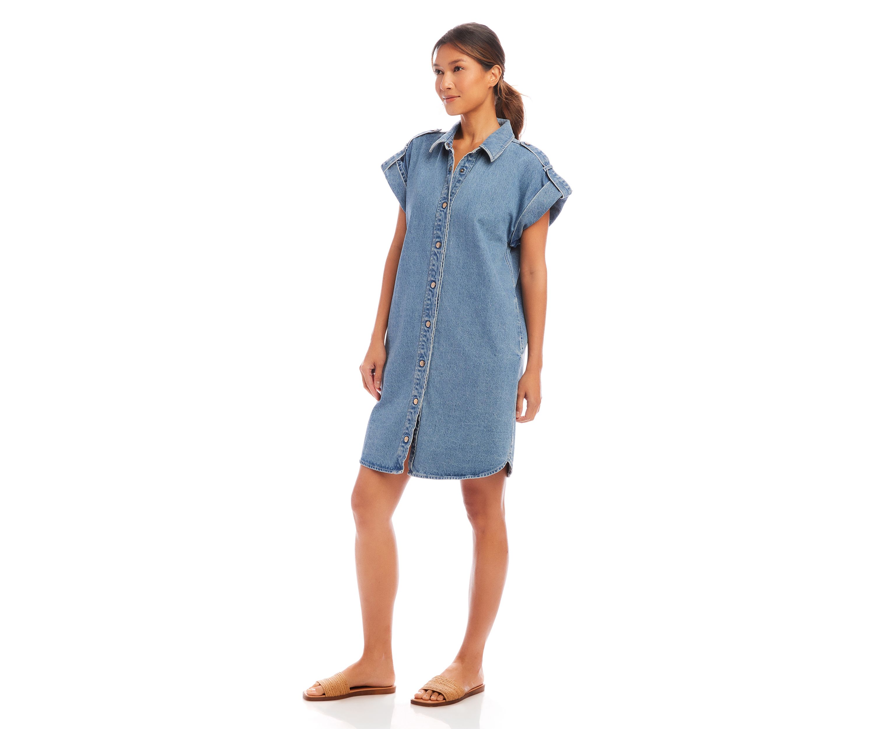 Womens Cap Sleeve Denim Shirtdress