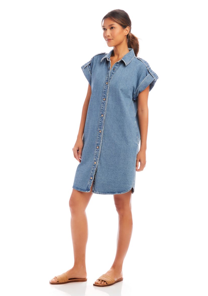Womens Cap Sleeve Denim Shirtdress