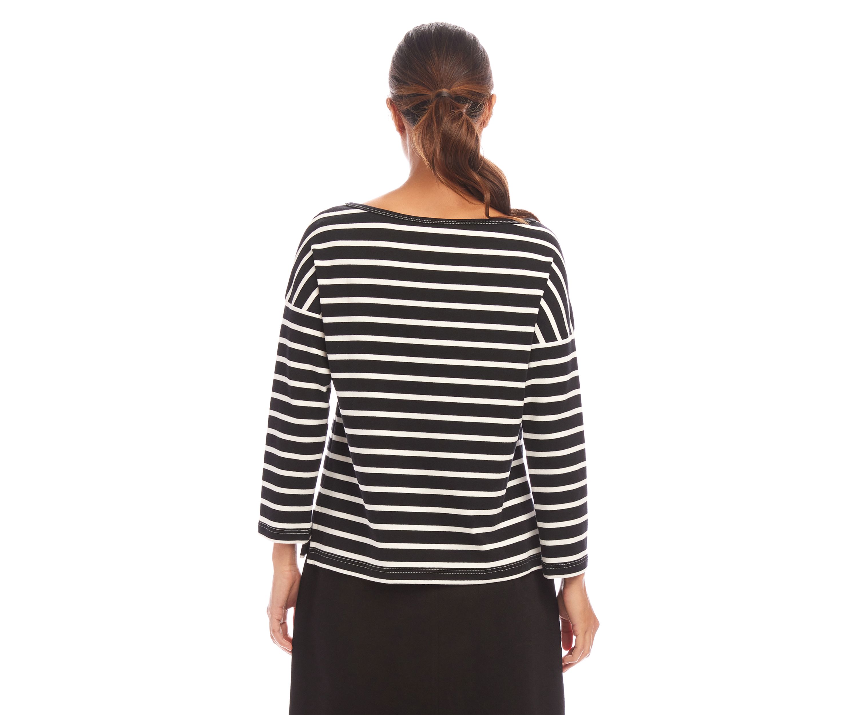 Womens Stripe 3/4 Sleeve Boat Neck Top
