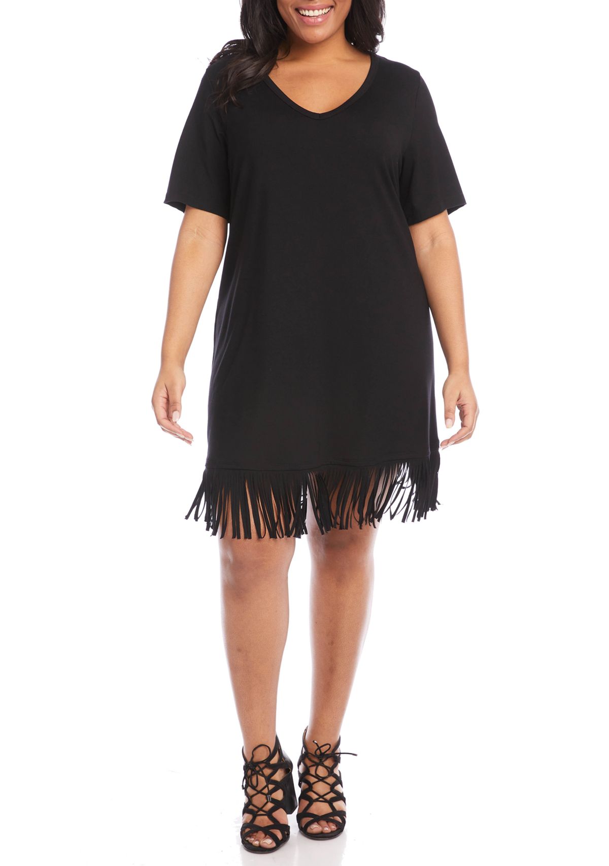 Plus Size V-Neck Fringe Dress