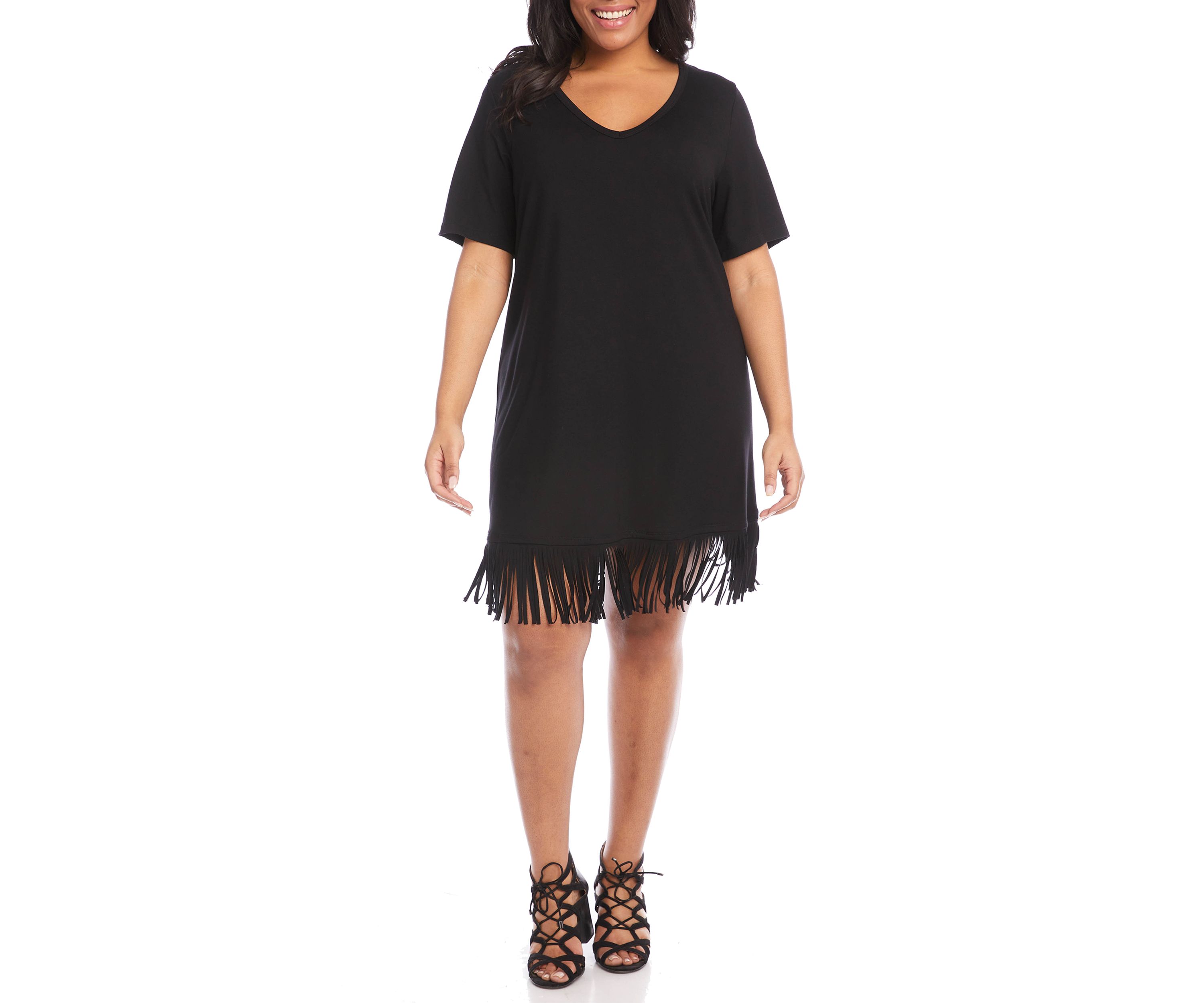 Plus Size V-Neck Fringe Dress
