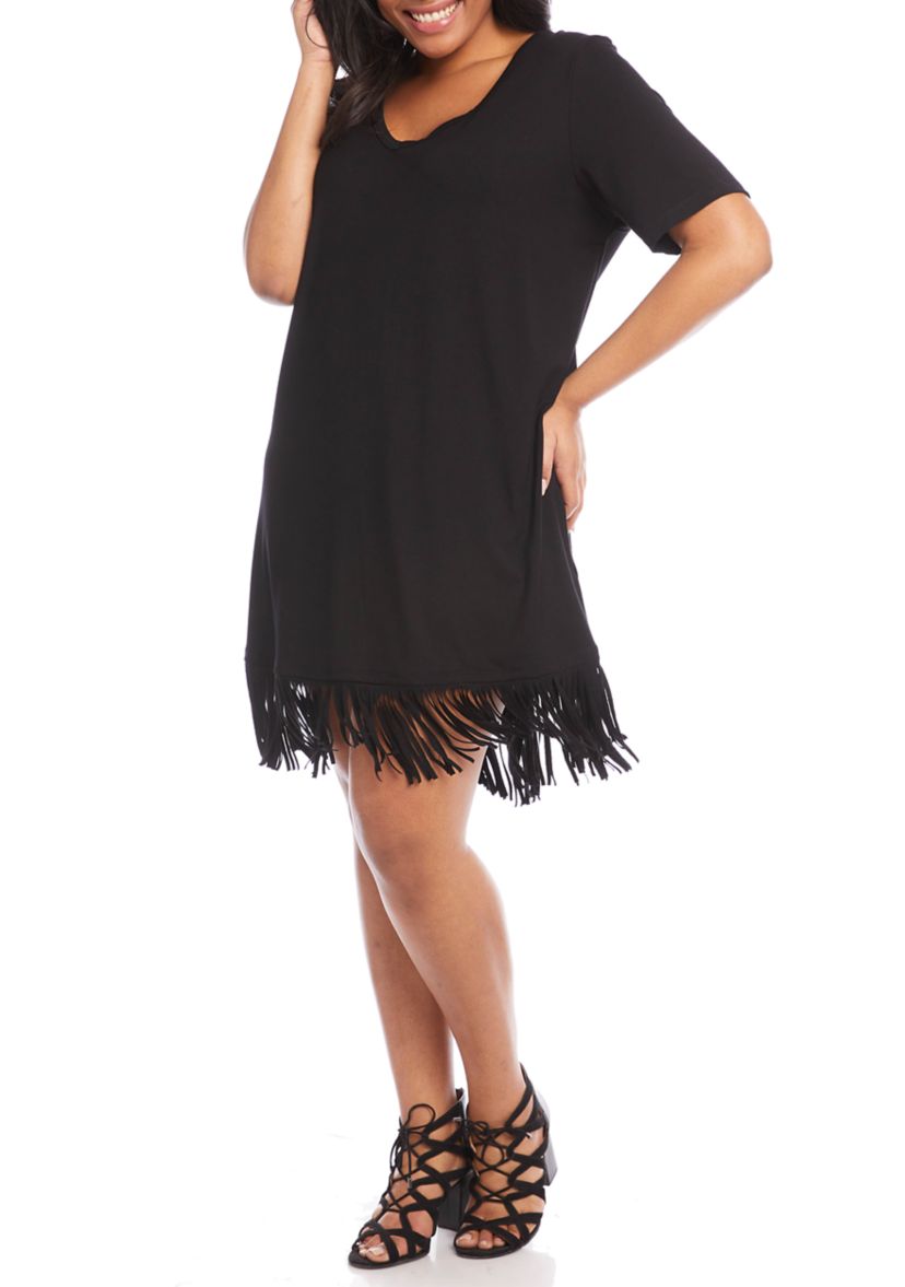 Plus Size V-Neck Fringe Dress