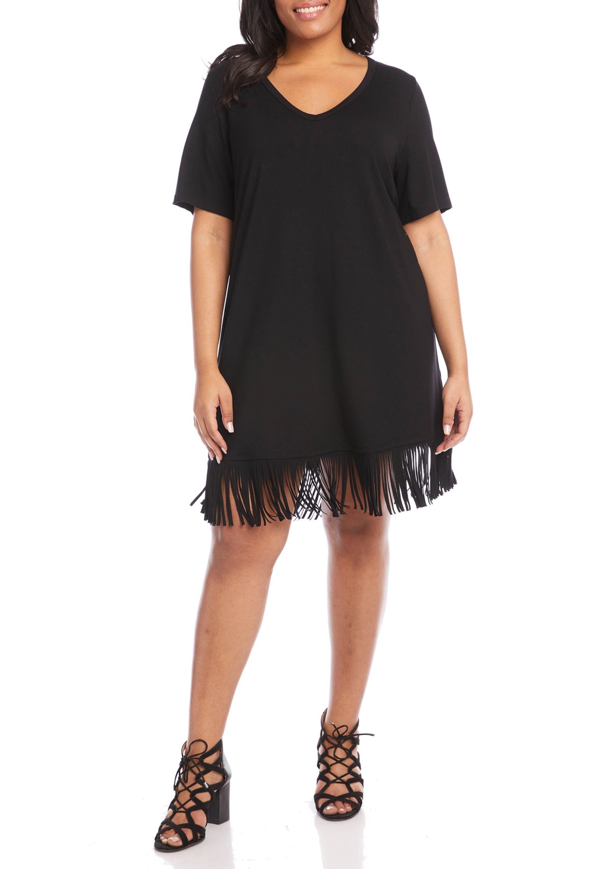 Plus Size V-Neck Fringe Dress