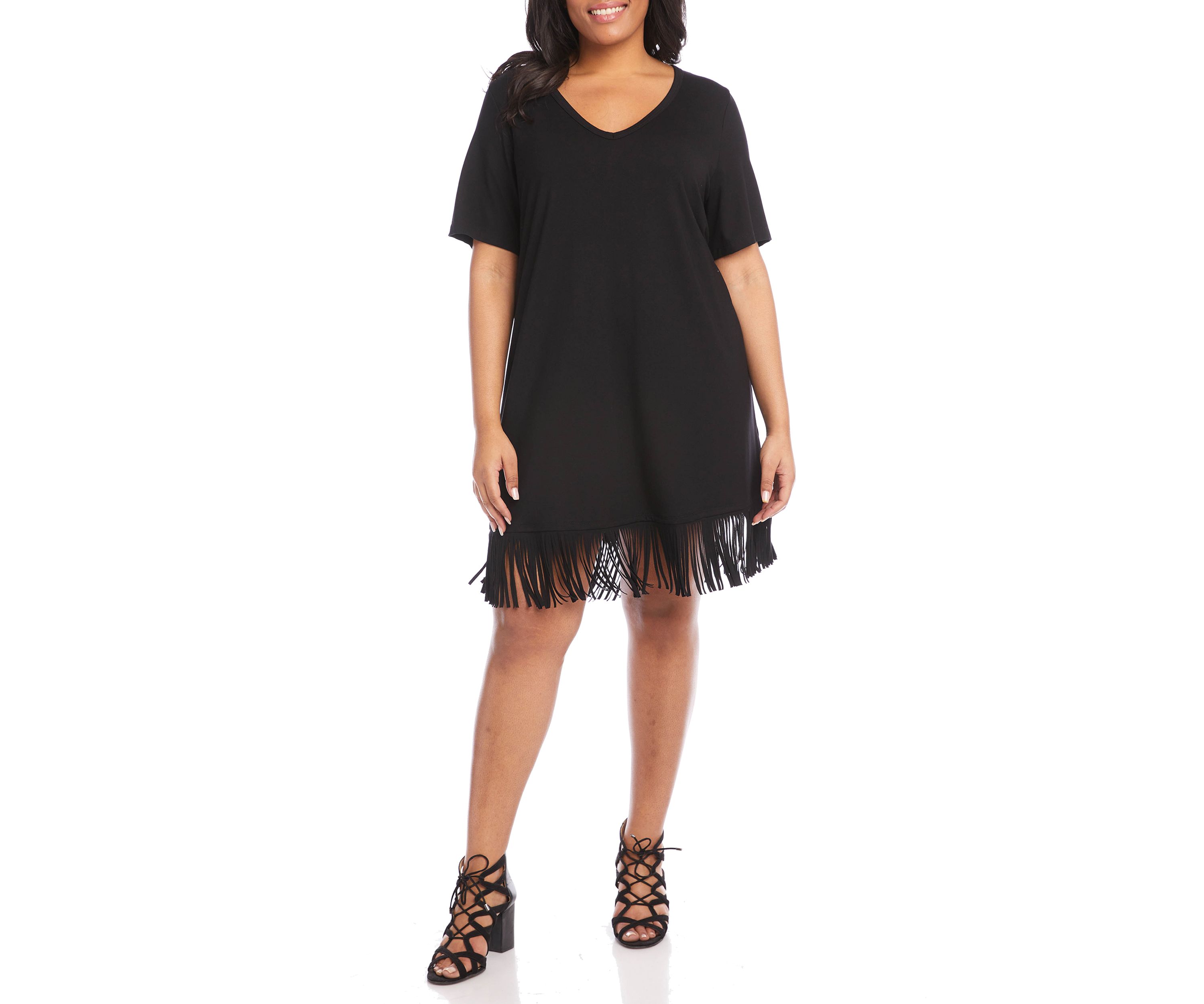 Plus Size V-Neck Fringe Dress