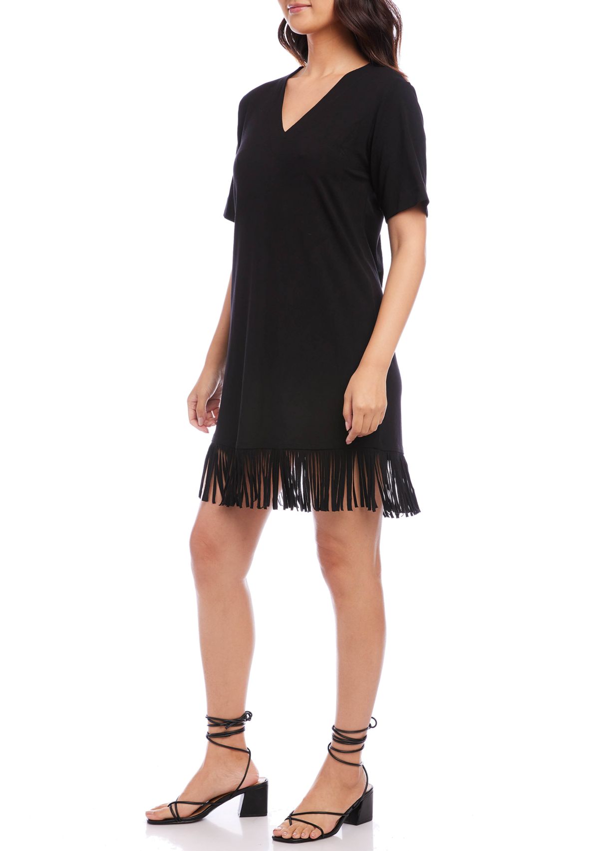Womens V-Neck Fringe Dress