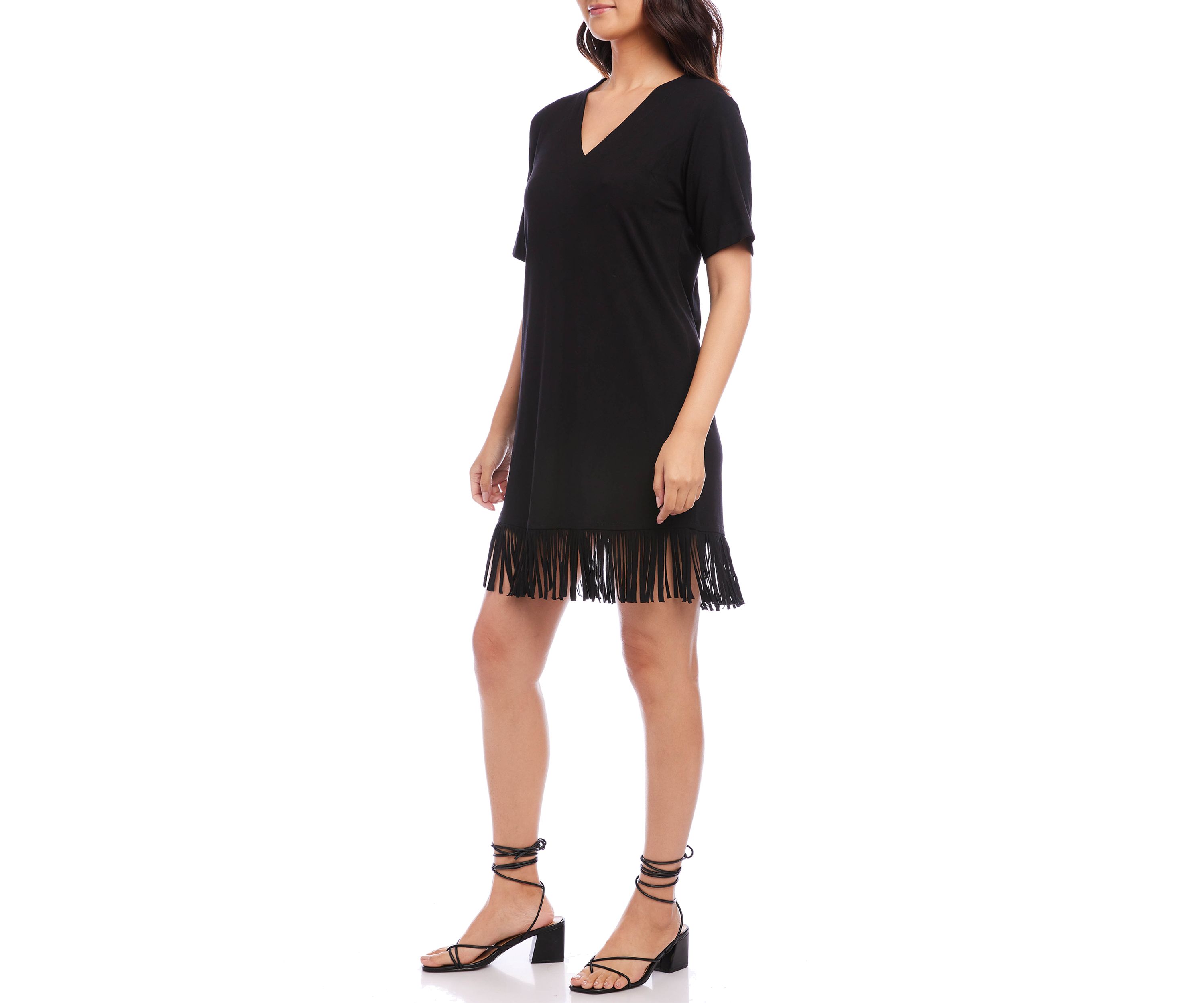 Womens V-Neck Fringe Dress