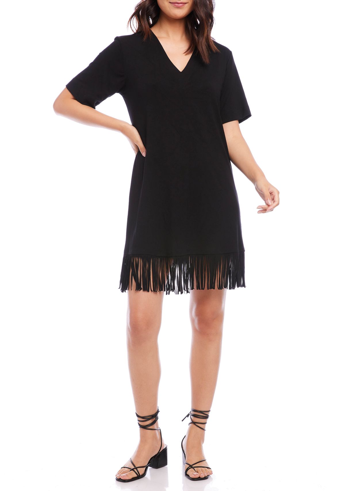 Womens V-Neck Fringe Dress