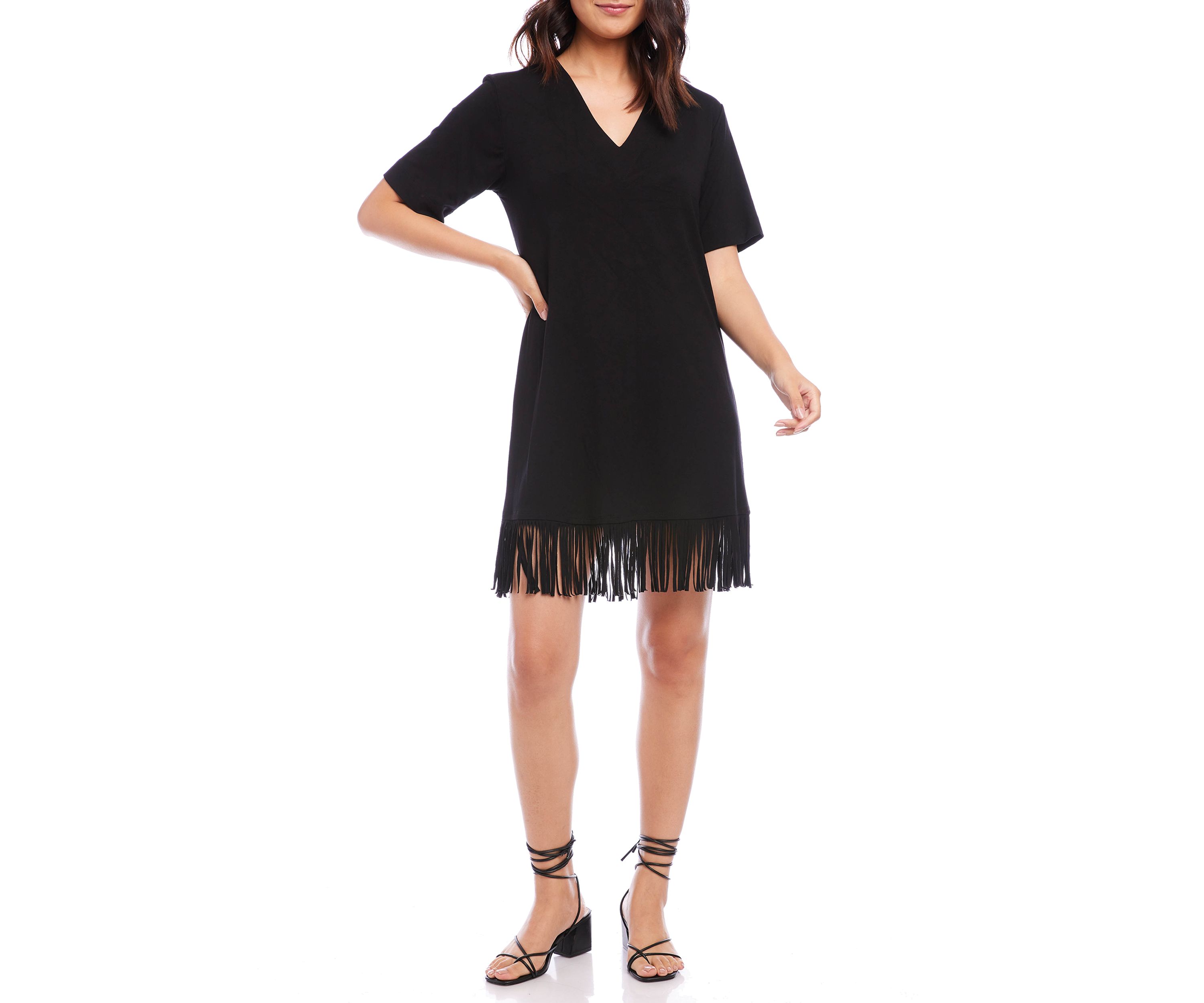 Womens V-Neck Fringe Dress