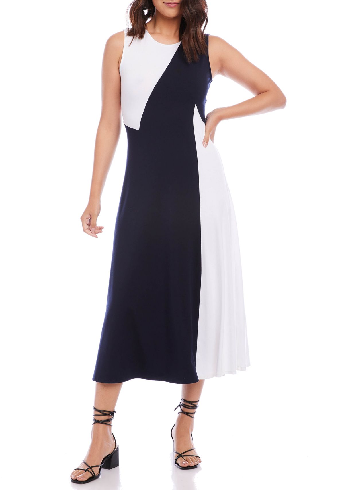 Womens Sleeveless Color Block Dress