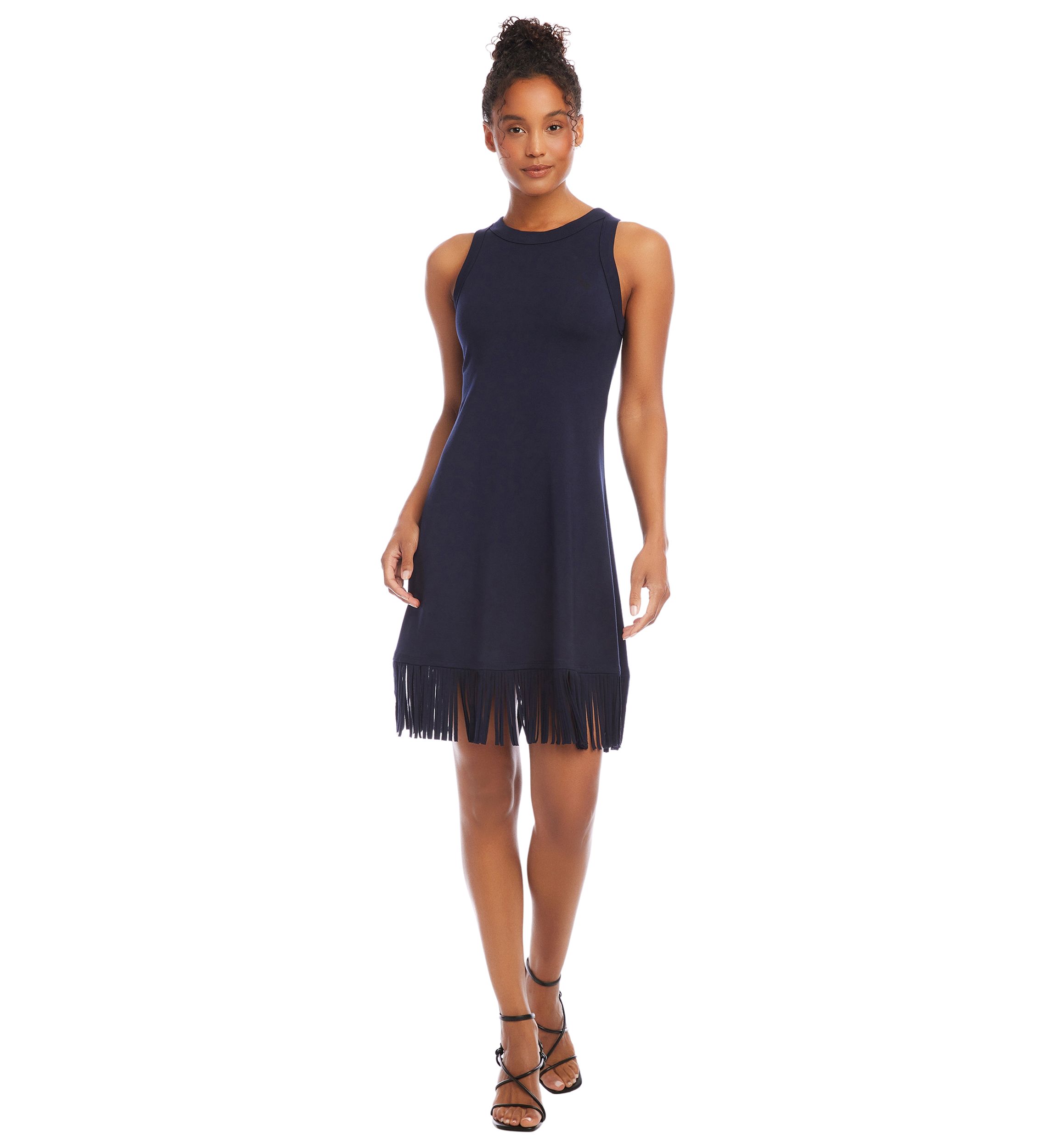 Womens Sleeveless Fringe Hem Dress